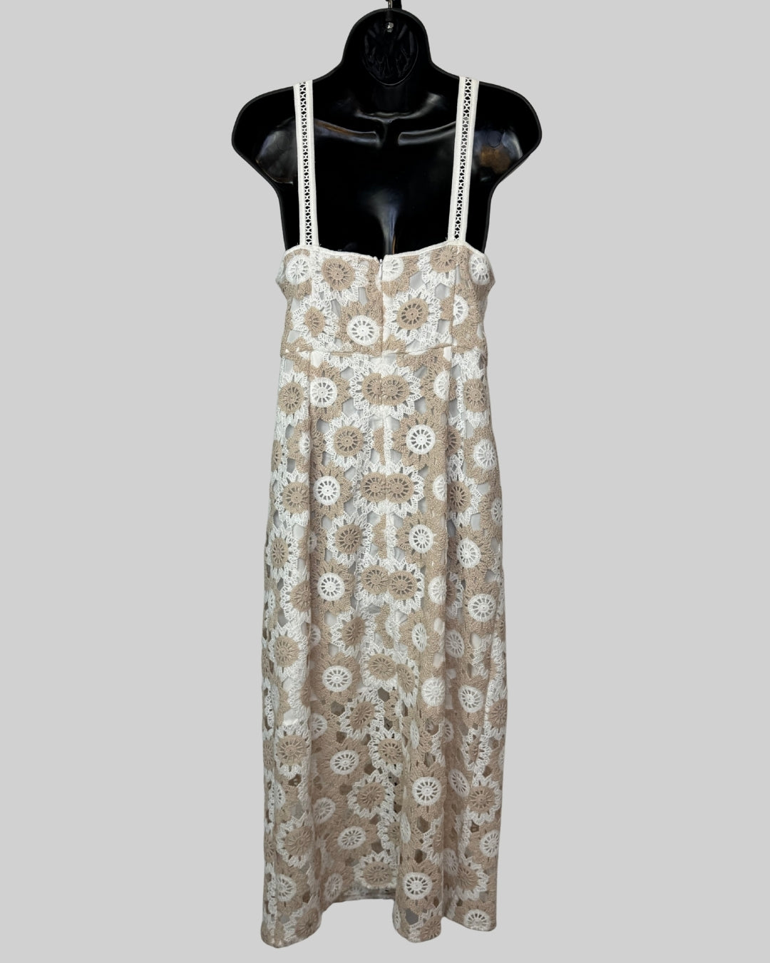 Sam Edelman White & Nude Floral Crochet Sleeveless Midi Dress
