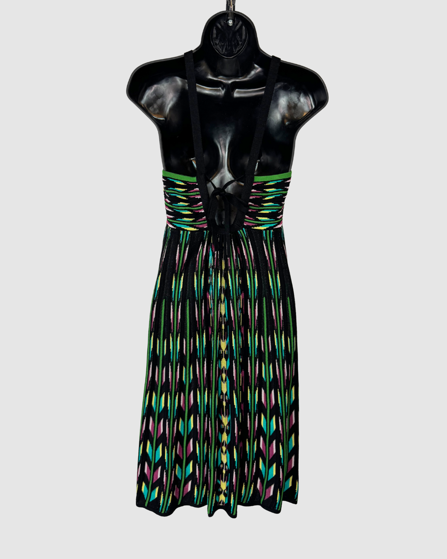 Missoni Knit Green Multi Stripe X-Strap Bow Tie Mini Dress
