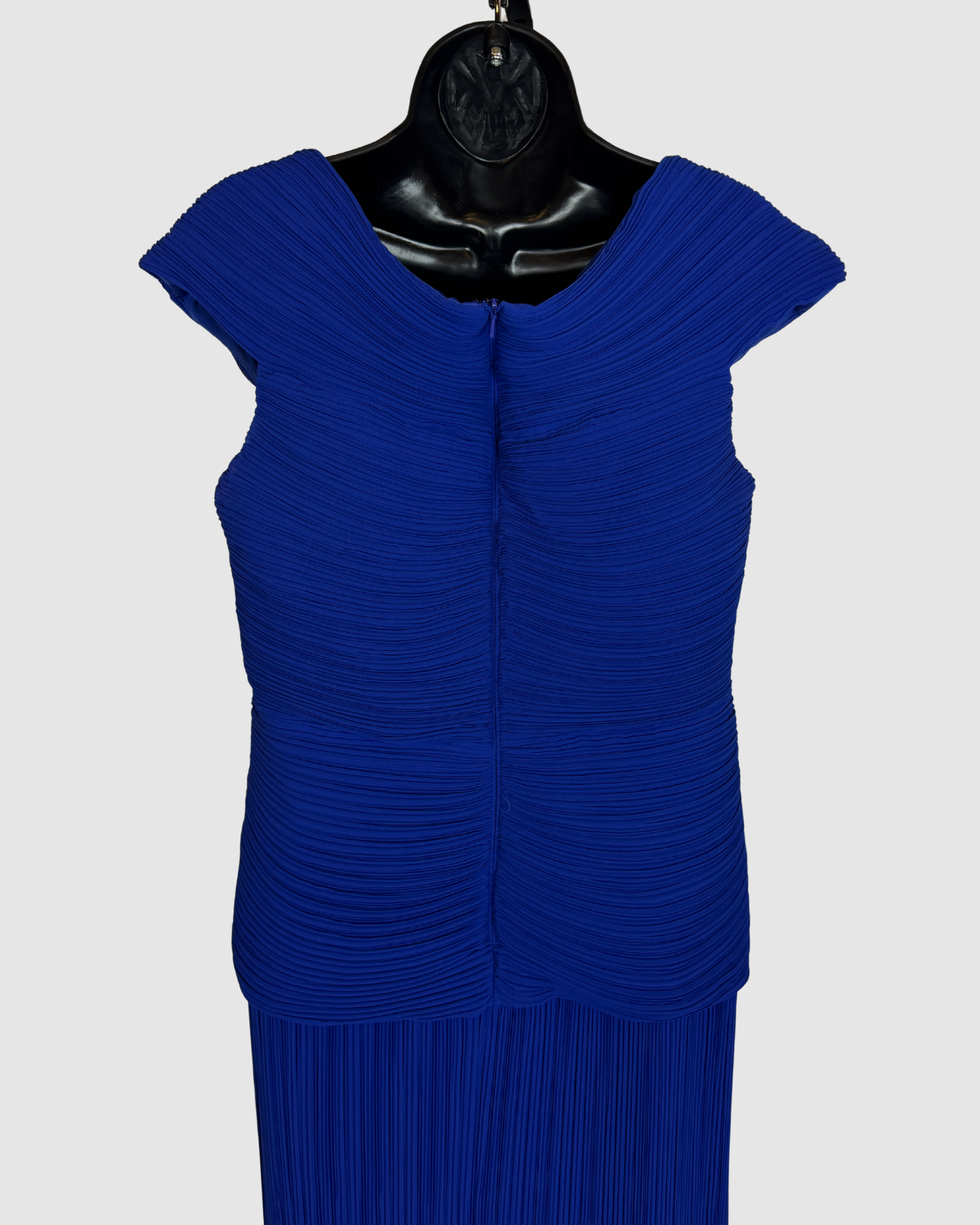 Tadashi Shoji Blue Multi Pleat Twist-Neck Cap-Sleeve Gown