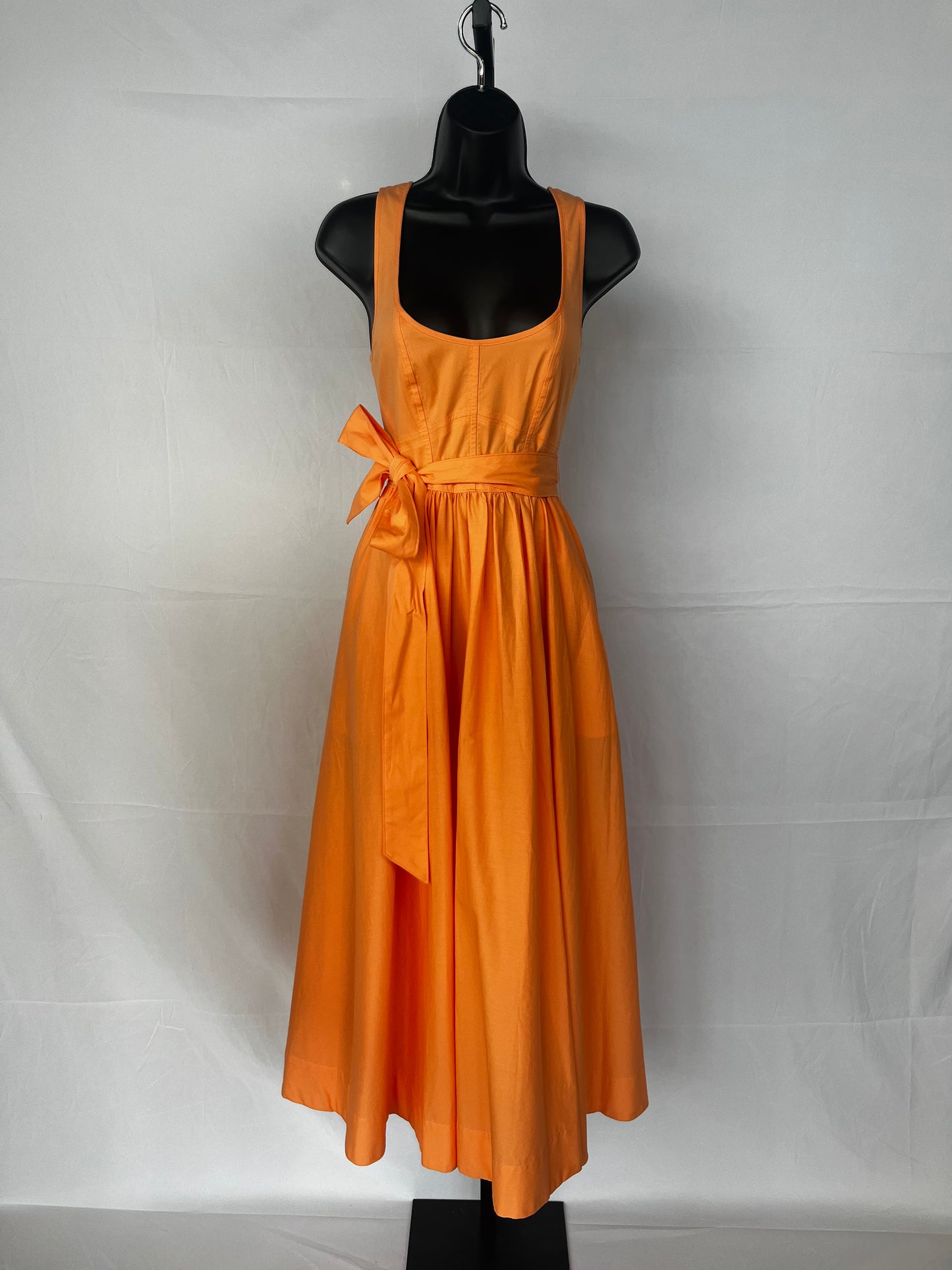 Cinq a Sept Pastel Orange Sleeveless Fit & Flare Maxi Dress w Waist Tie