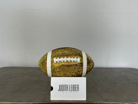 Judith Leiber Gold & White Austrian Crystal Covered Football Clutch Bag w Chain
