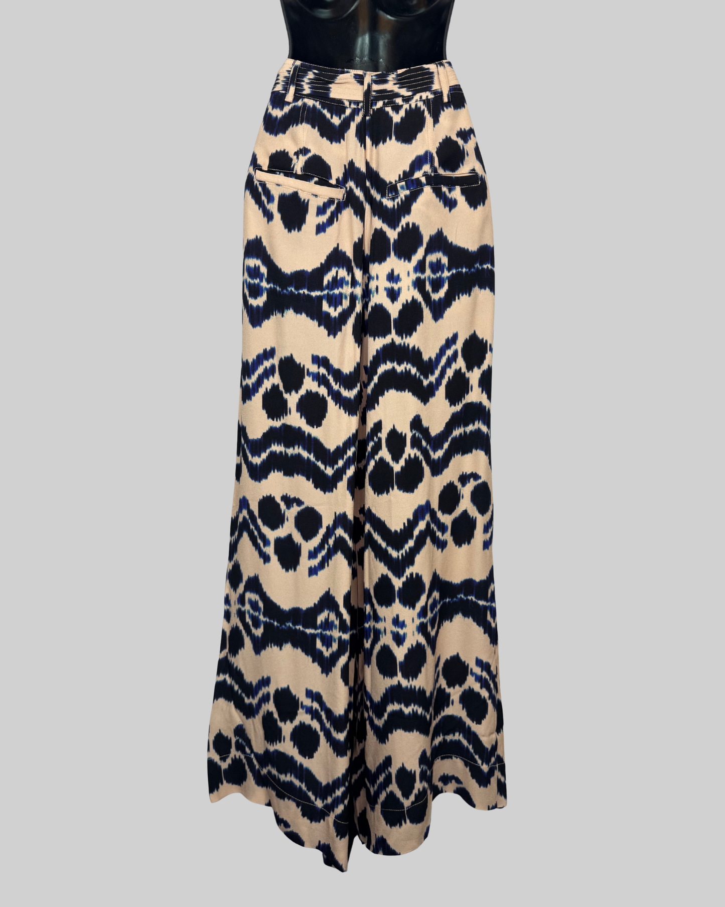 Ulla Johnson Blue Cream Tie-Dye Flare Leg Pants w Belt NWT