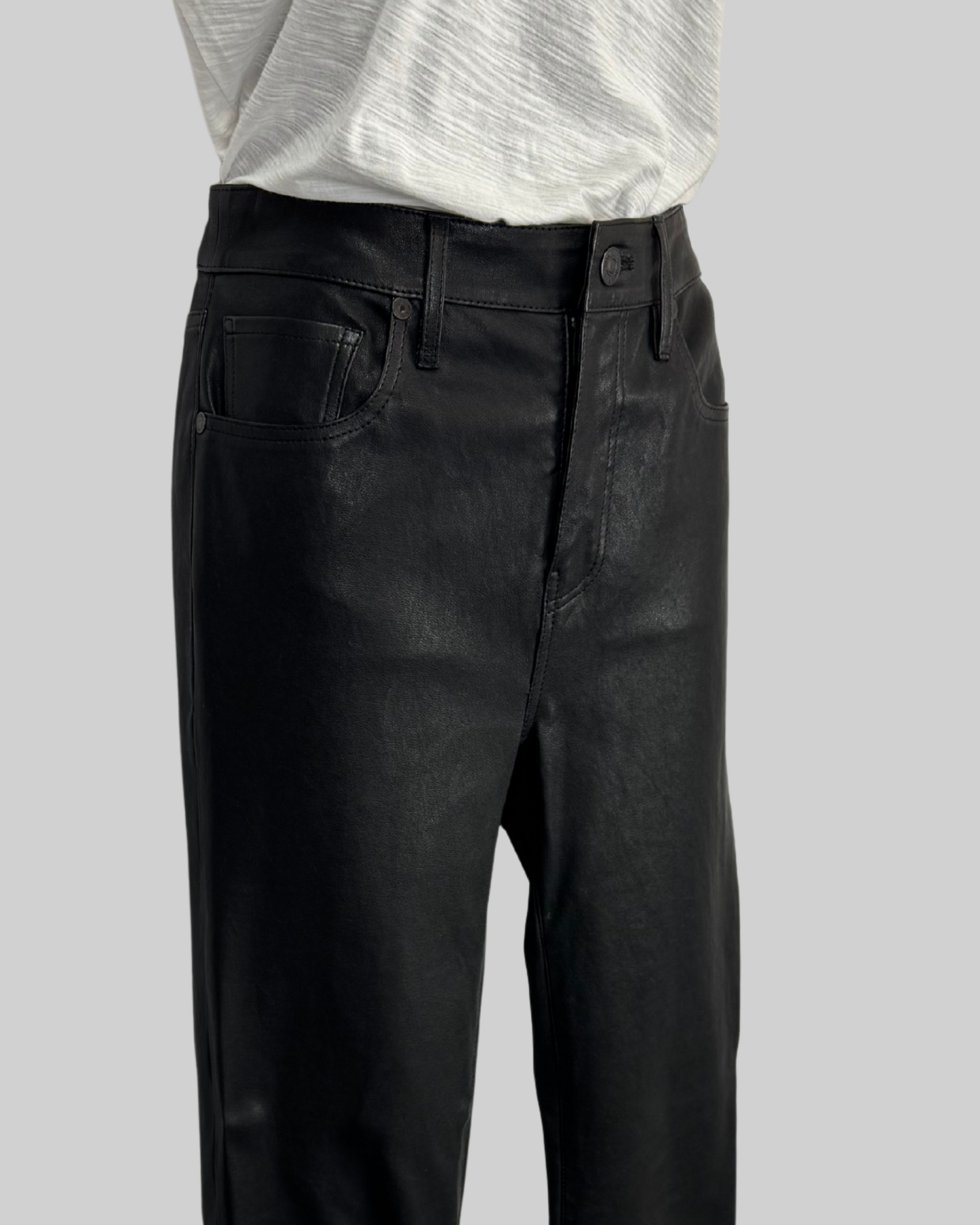 Citizens of Humanity Black Leather Harlow Ankle Midrise Slim Straight Leg