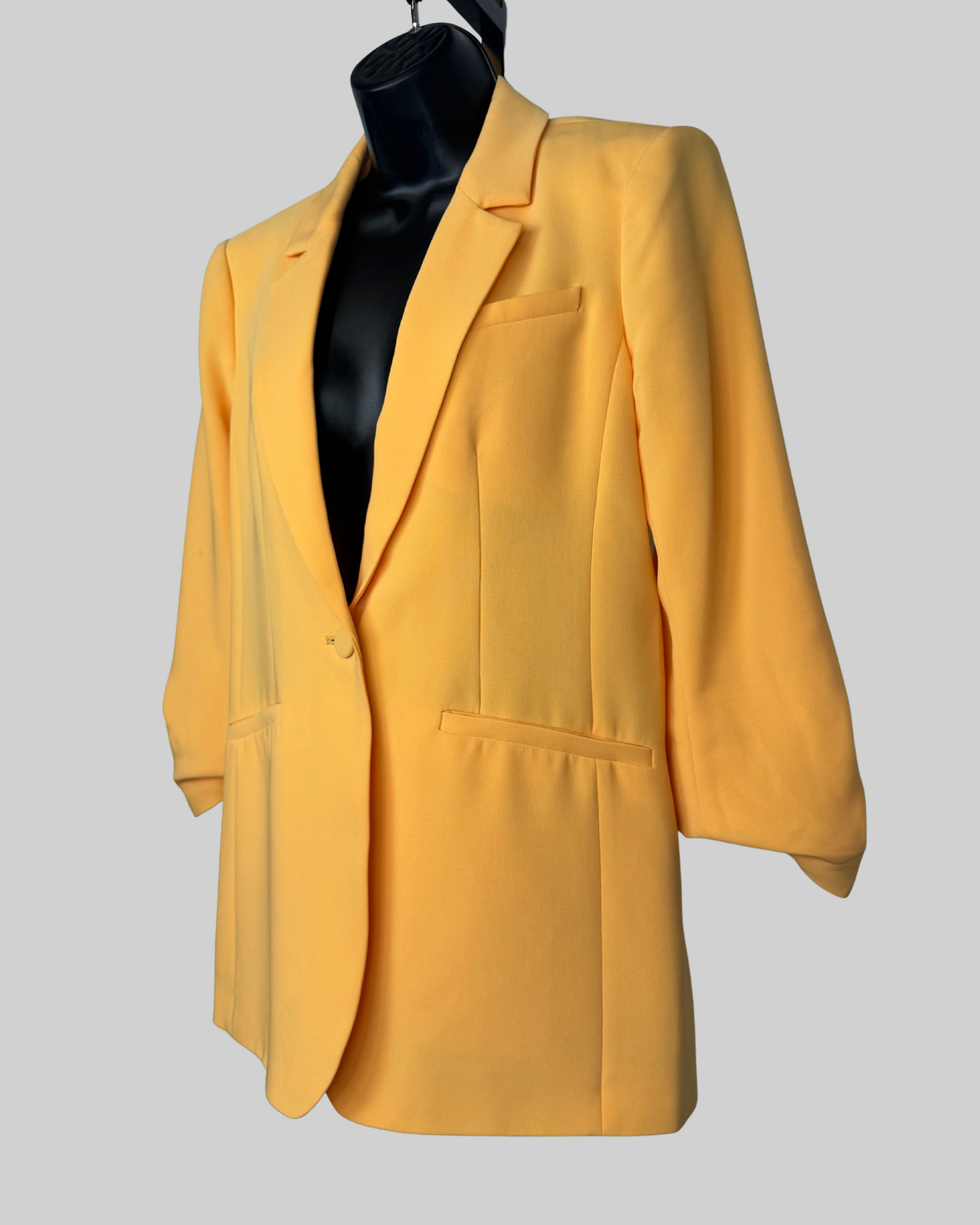 Cinq a Sept Yellow Single Button Long Ruched Sleeve Blazer