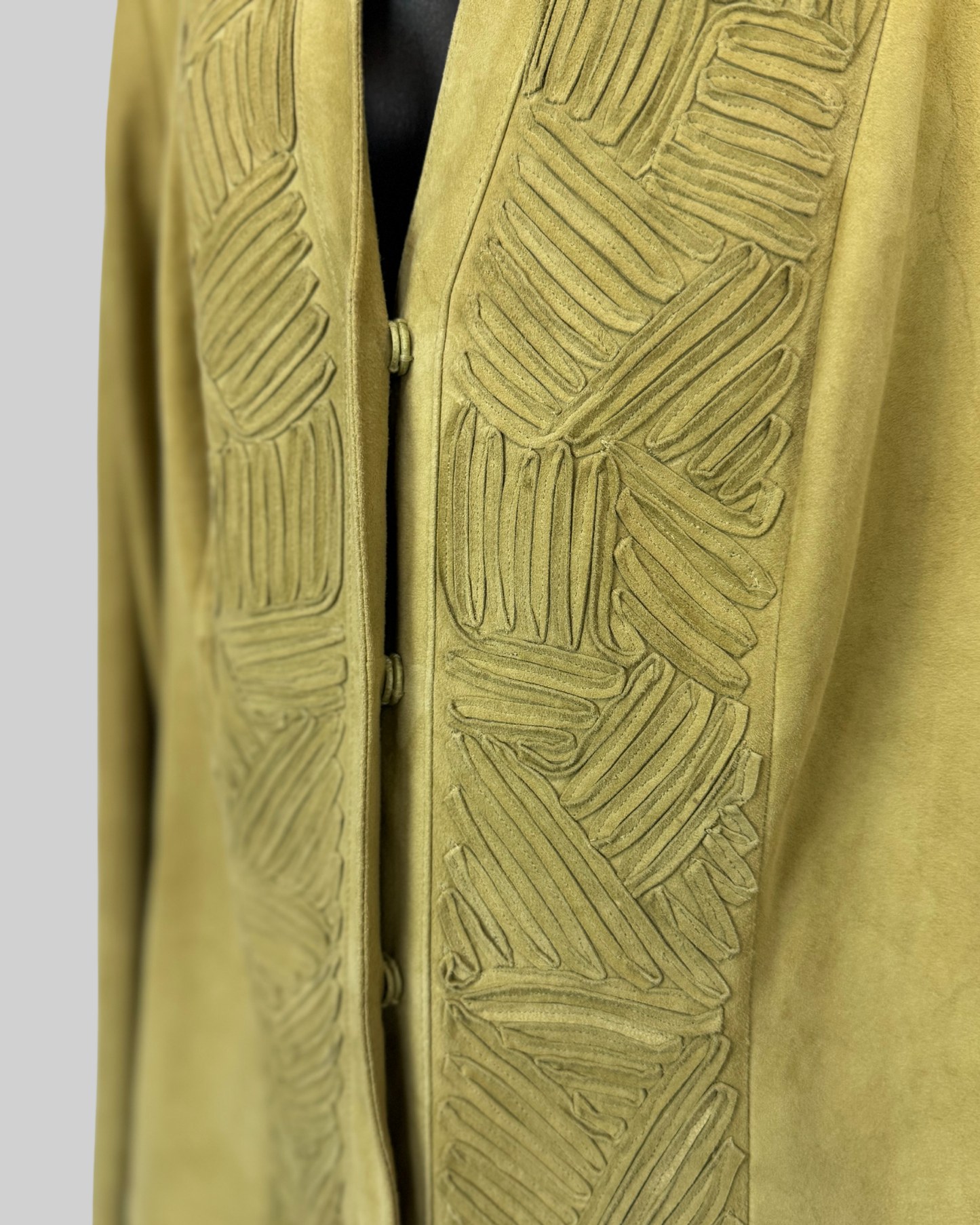 Lafayette 148 Suede Lime Green Textured Stitching Detail Zip Button Jacket