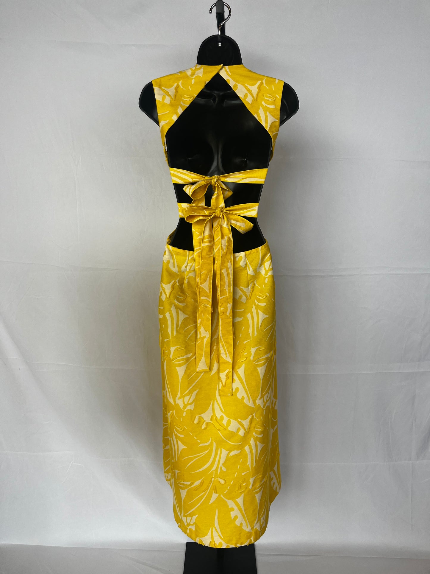 Alexis Yellow & White Floral Strappy Halter Open Tie Back Maxi Dress