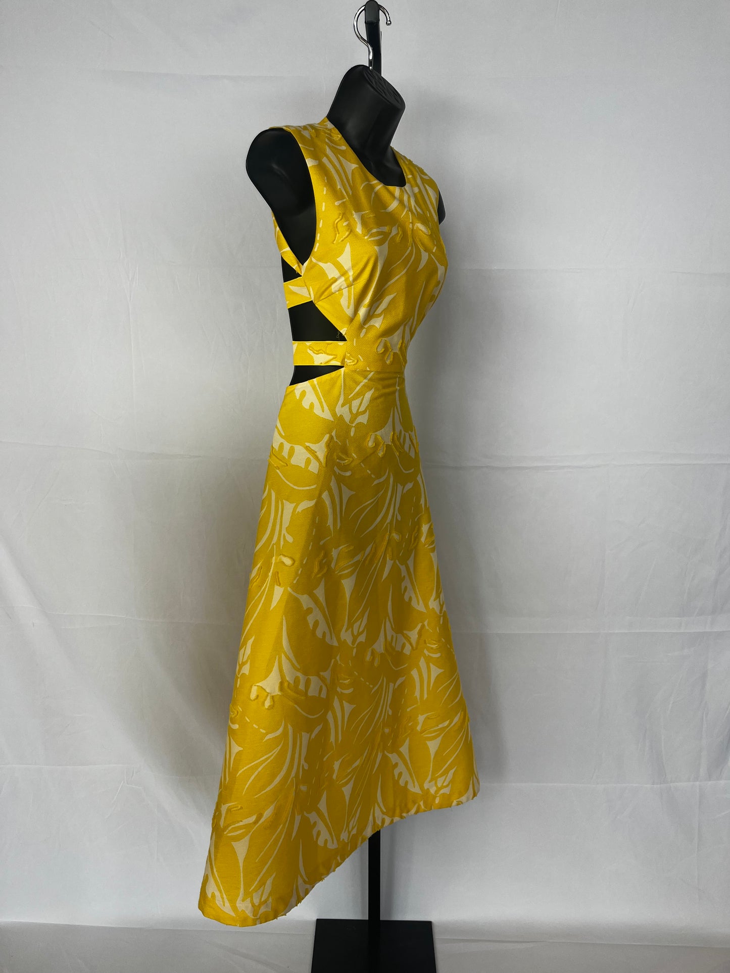 Alexis Yellow & White Floral Strappy Halter Open Tie Back Maxi Dress