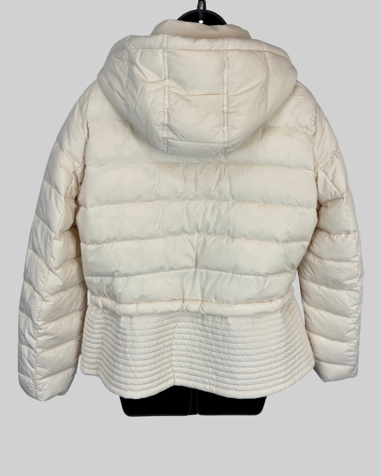 Tahari Cream Button & Zip Quilted Puffer Coat w Hood NWT