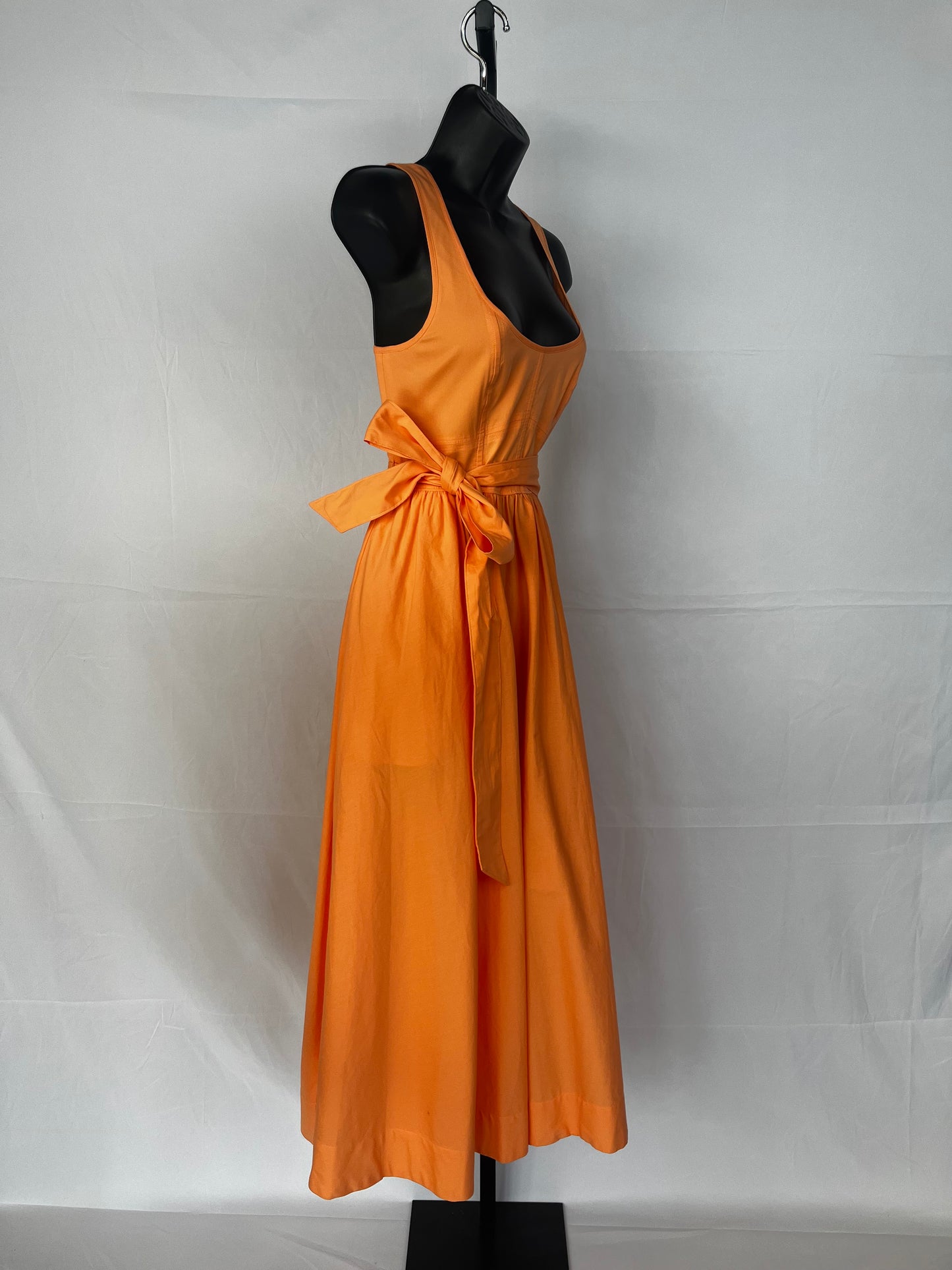 Cinq a Sept Pastel Orange Sleeveless Fit & Flare Maxi Dress w Waist Tie