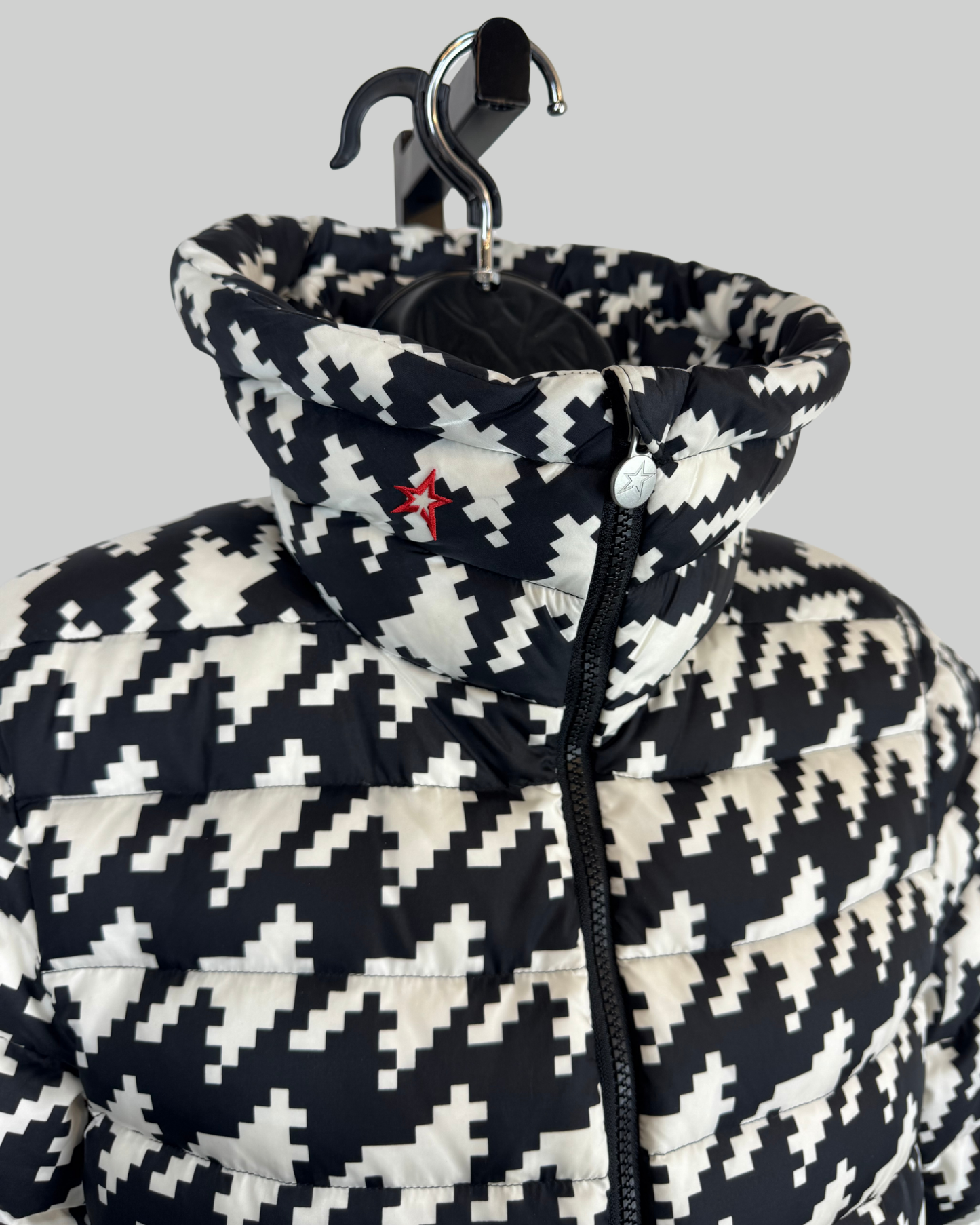 Perfect Moment Black White Houndstooth Collared Puffer Coat