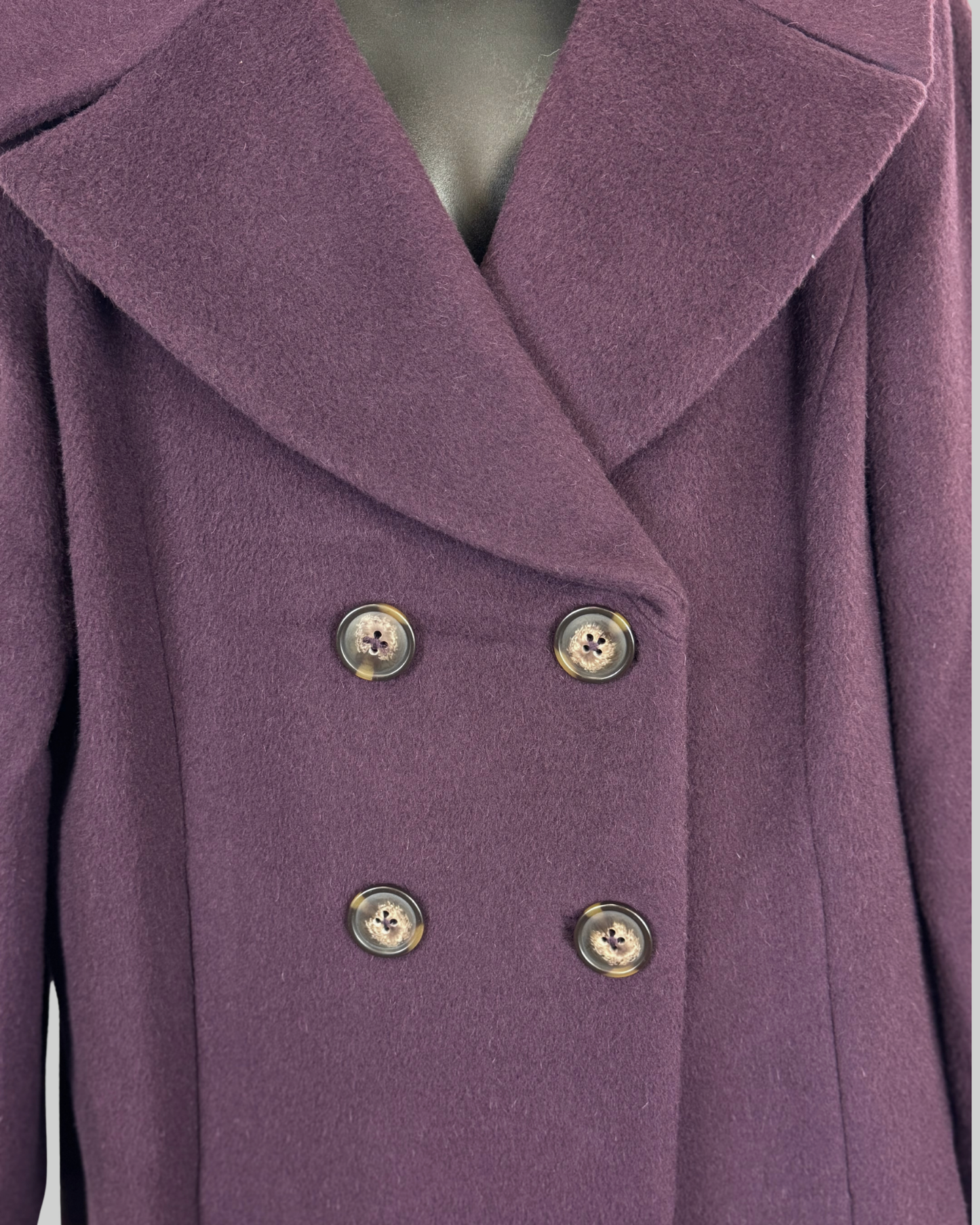 Elie Tahari Wool Plum Purple Button Down Mid-Length Coat NWT