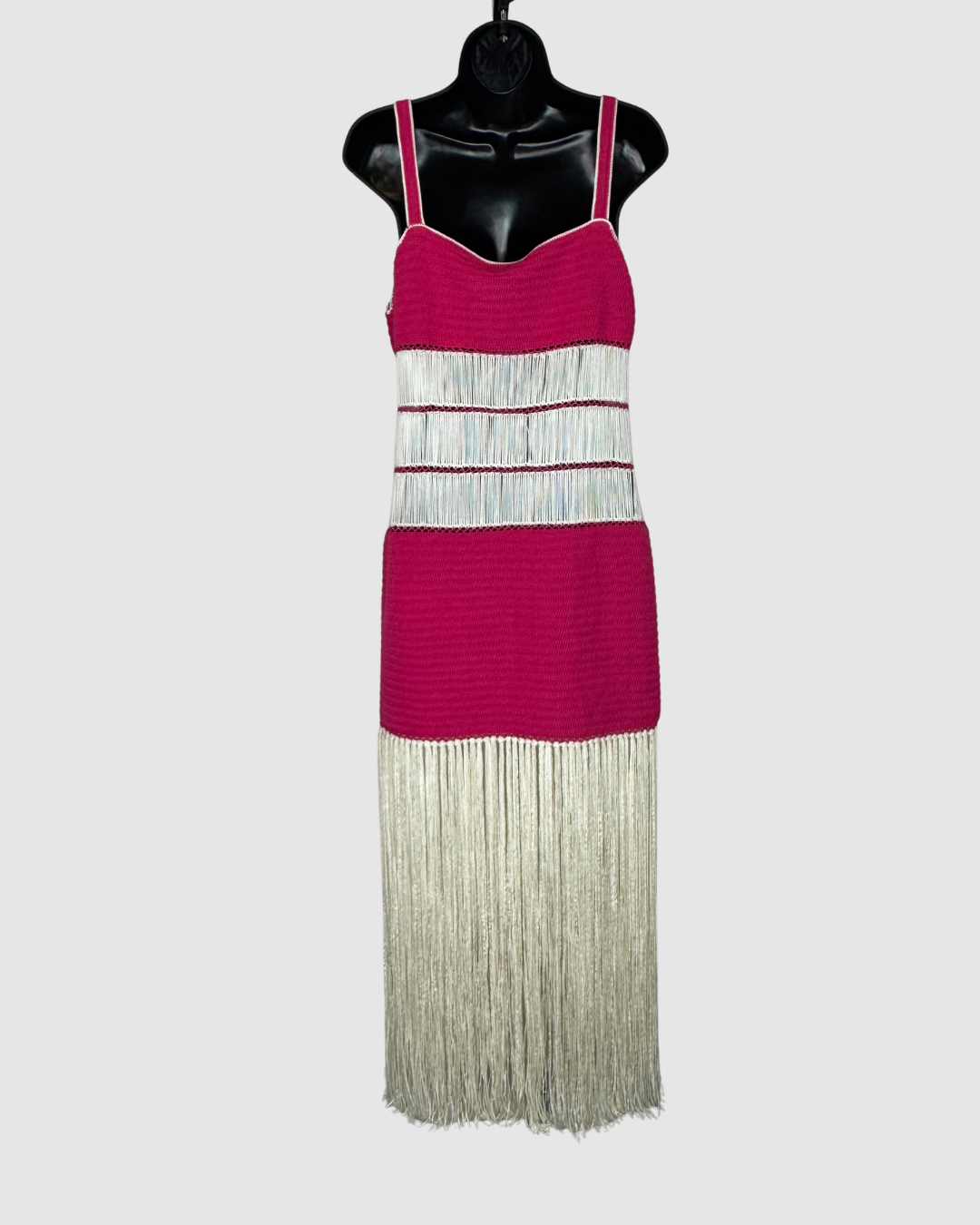 My Beachy Side Pink Woven White Fringe Stripe Sleeveless Maxi Dress