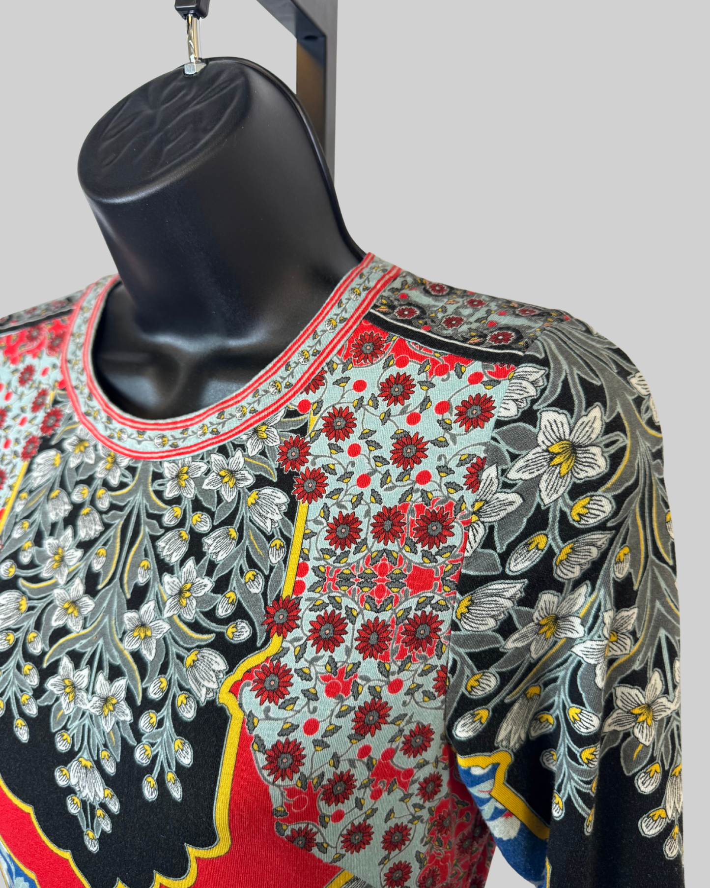 Alice + Olivia Multicolor Floral Brocade High-Neck 1/2 Sleeve Fitted Midi Dress