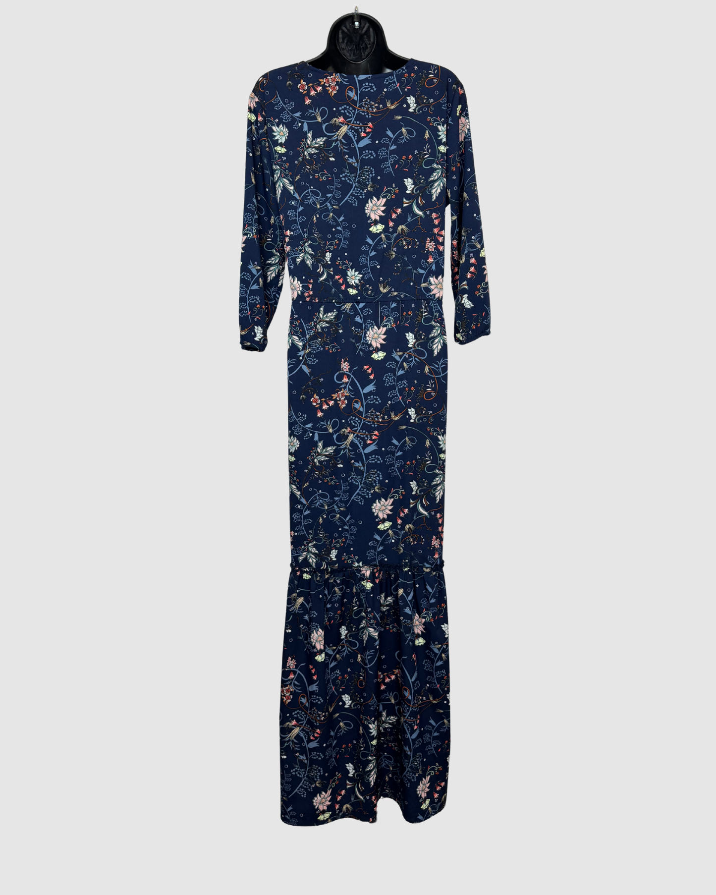 Vero Moda Blue Floral Print V-Neck 3/4 Sleeve Maxi Dress