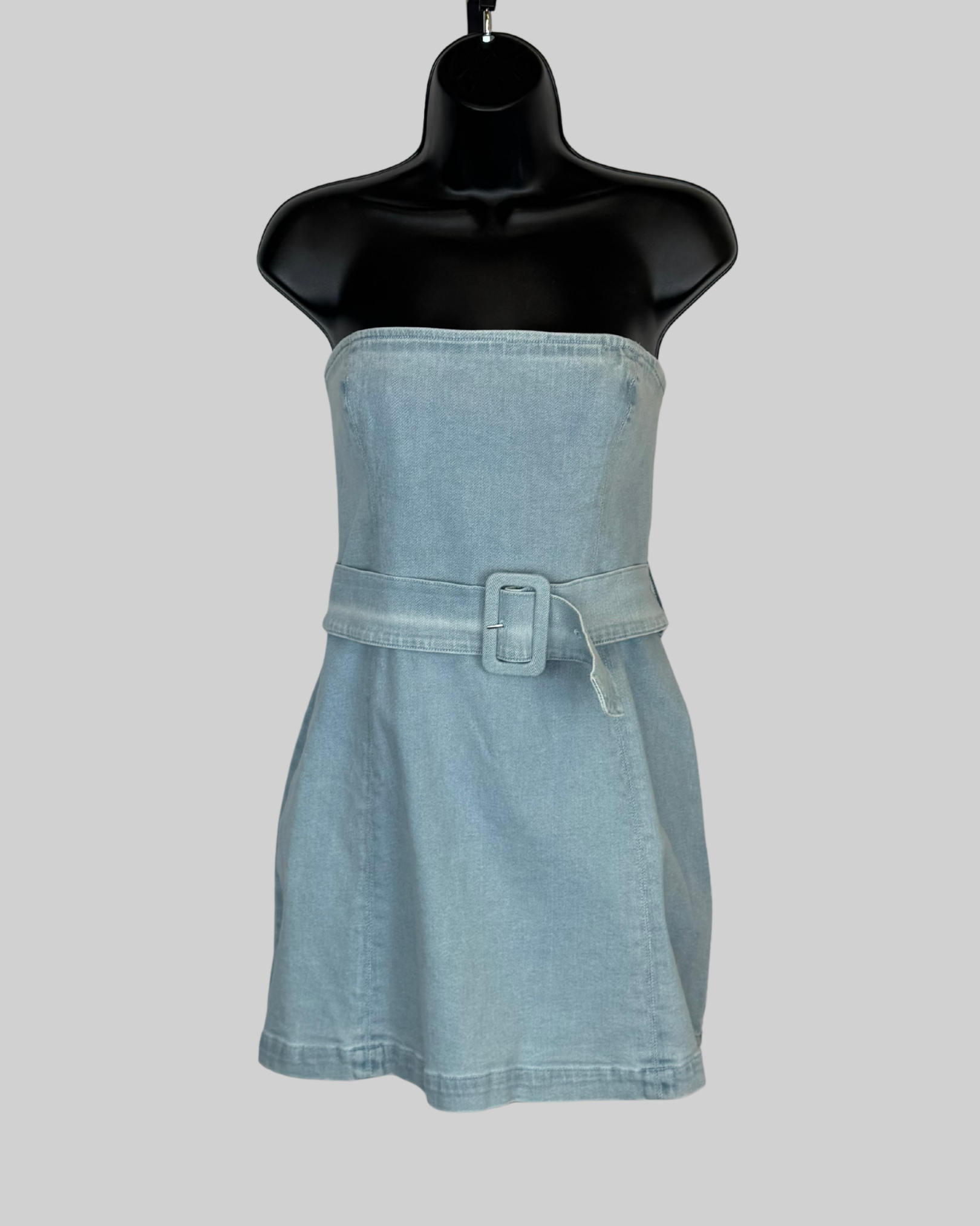 Amanda Uprichard Light Wash Denim Strapless Belted Mini Dress NWT  Kit's  Boutique