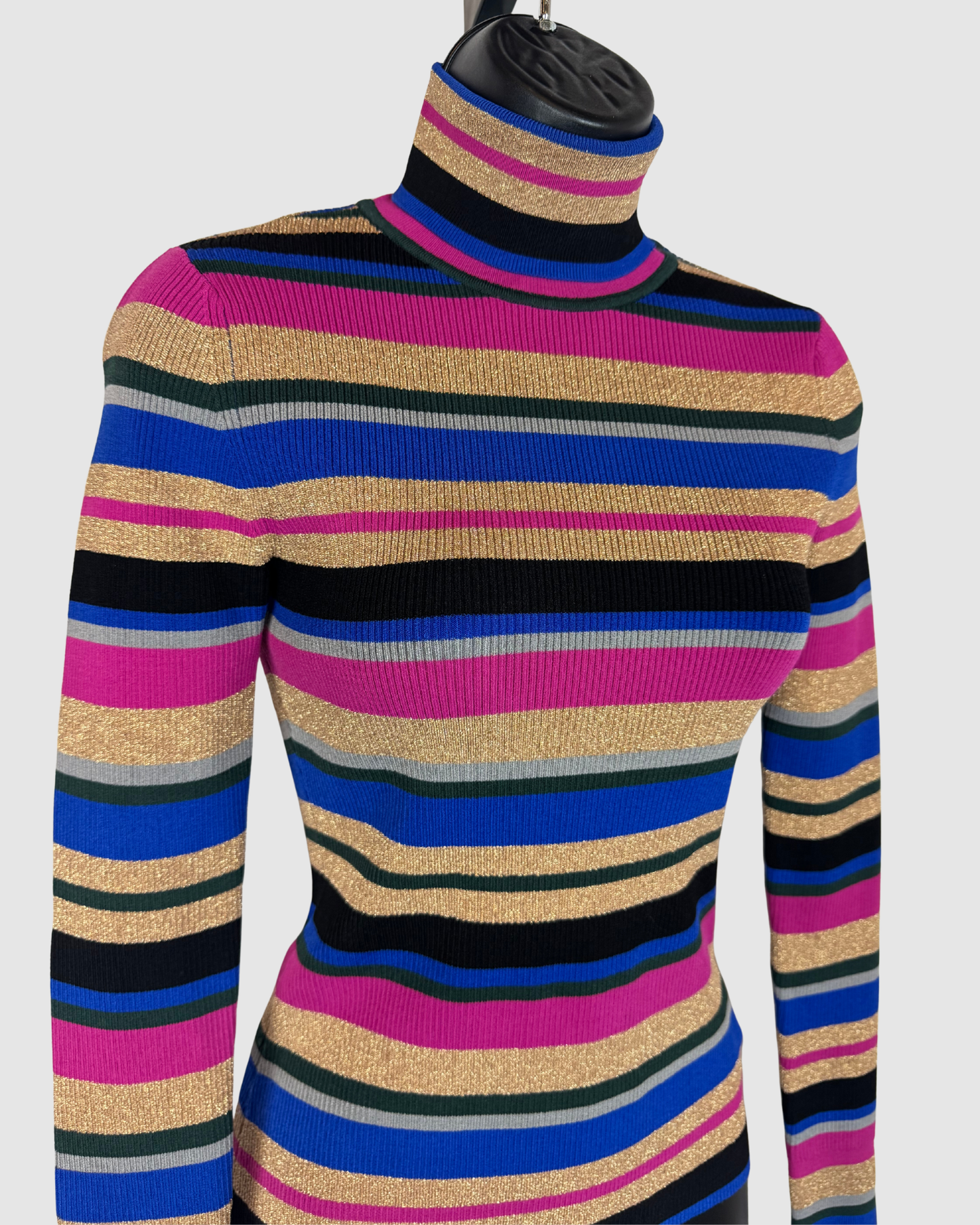L'agence Multicolor Gold Stripe Turtleneck Long Sleeve Sweater