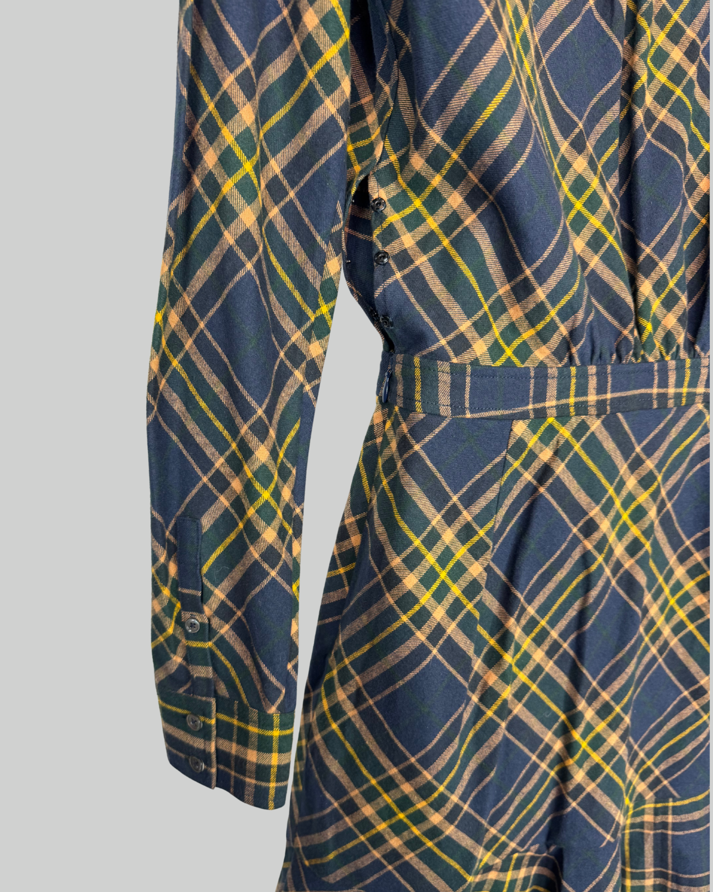 Veronica Beard Navy Orange Plaid 1/2 Zip Long Sleeve Knee-Length Dress NWT