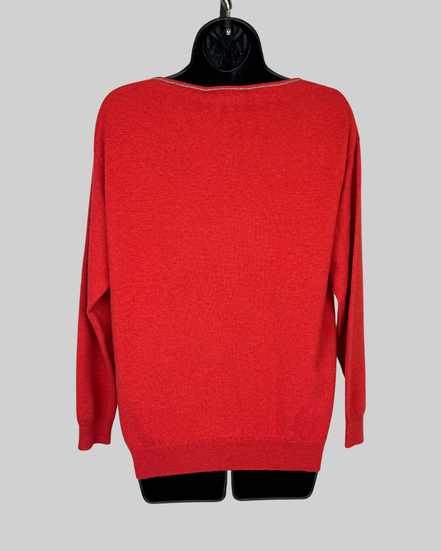 Brunello Cucinelli Cashmere Salmon Sig Beading Neckline Long Sleeve Sweater