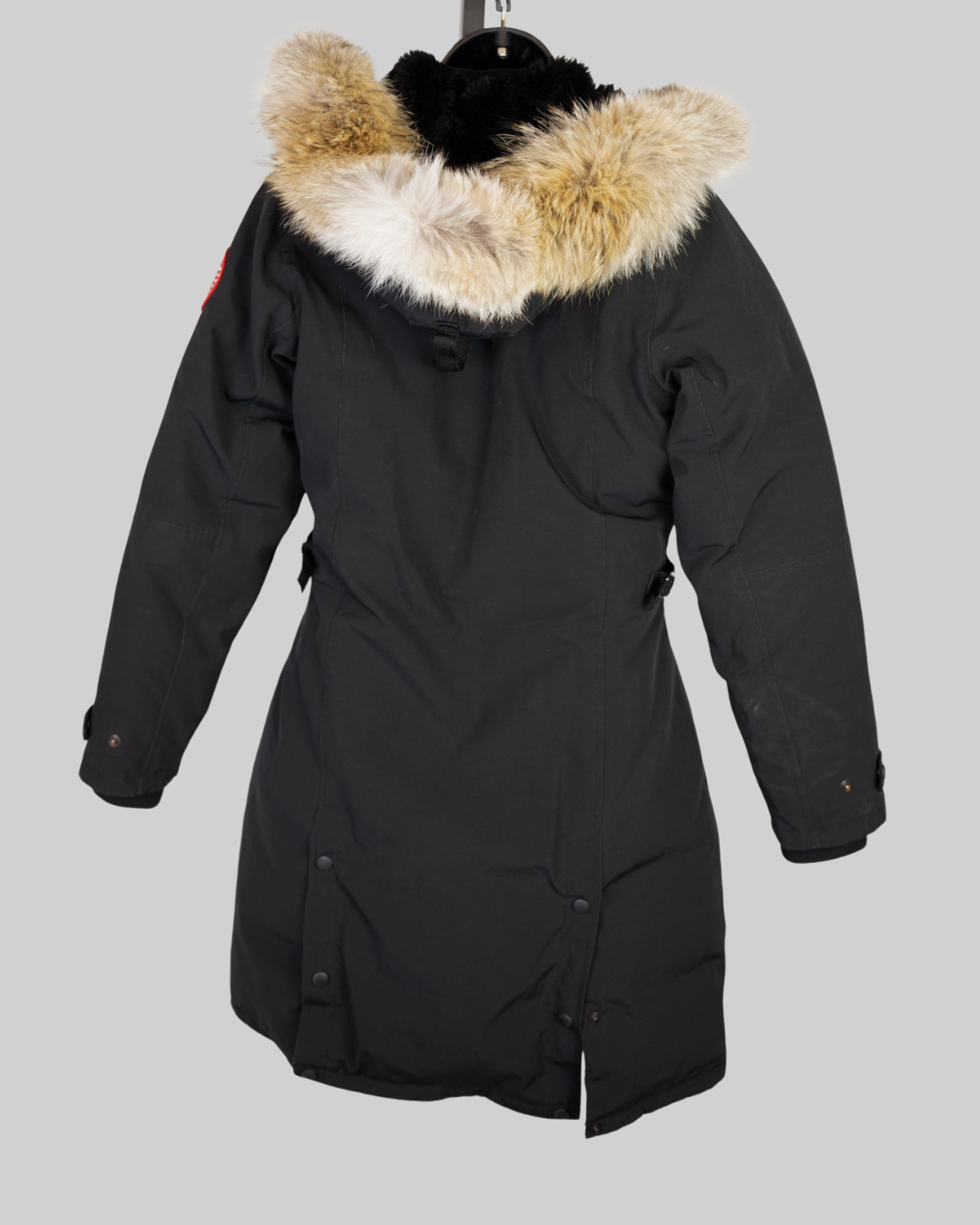 Canada Goose Black Quilted Mid-Length Coat w white Fur Hood
