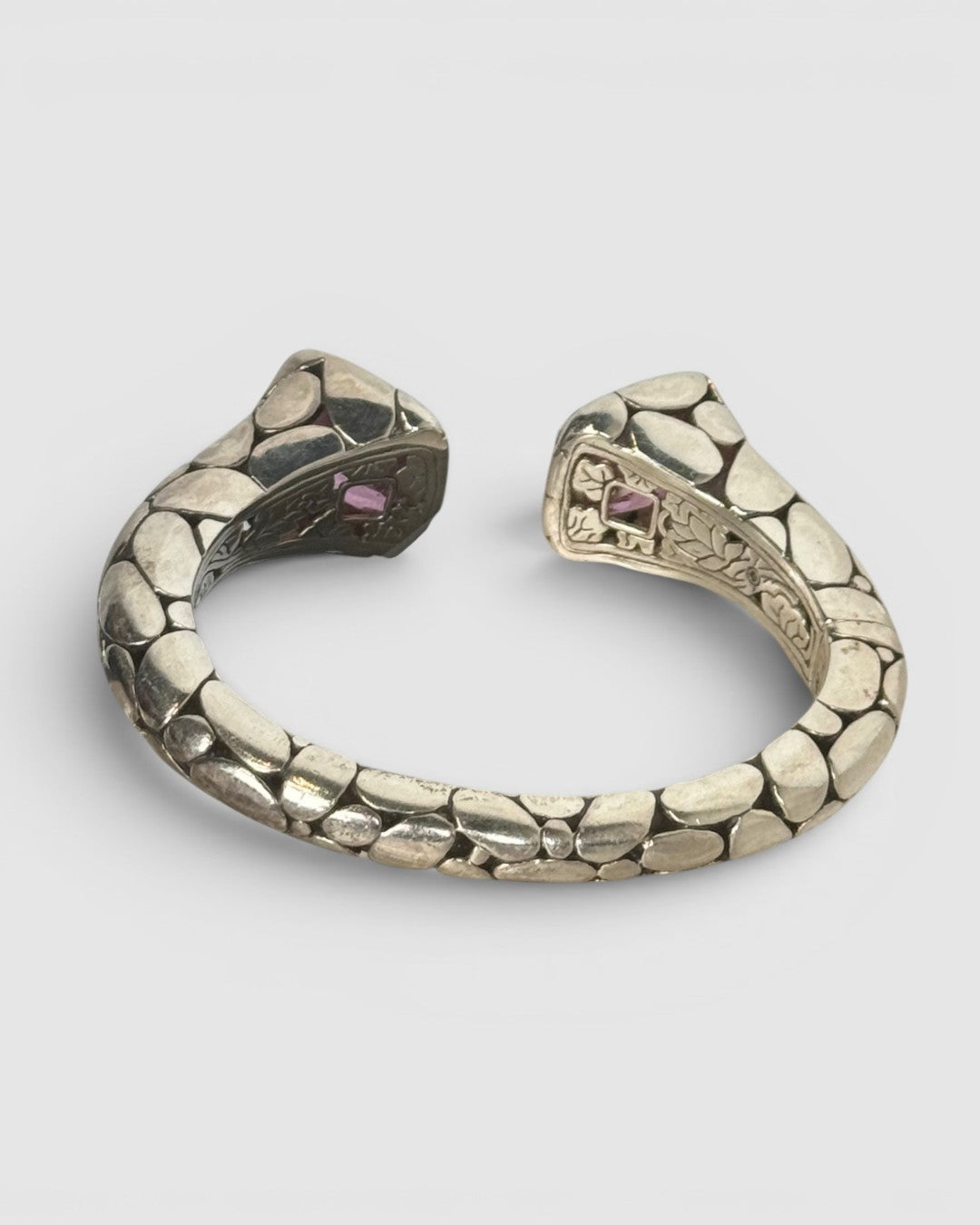 John Hardy Sterling Silver Pink Topaz Batu Kali Hinged Cuff