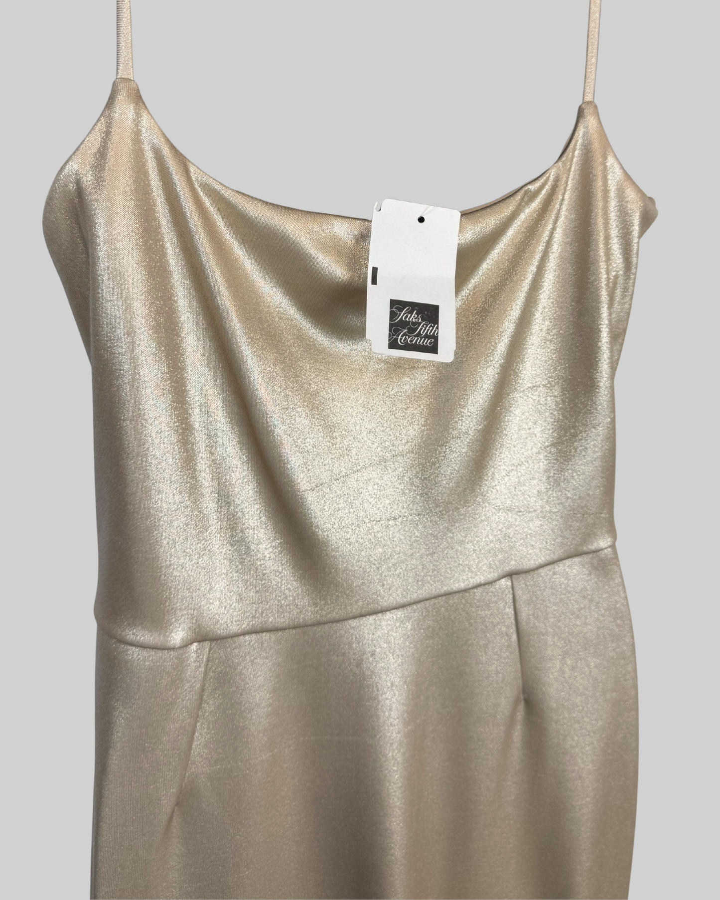 Chiara Boni Gold Shimmer V-Neck Circle Mid Sleeveless Midi Dress NWT