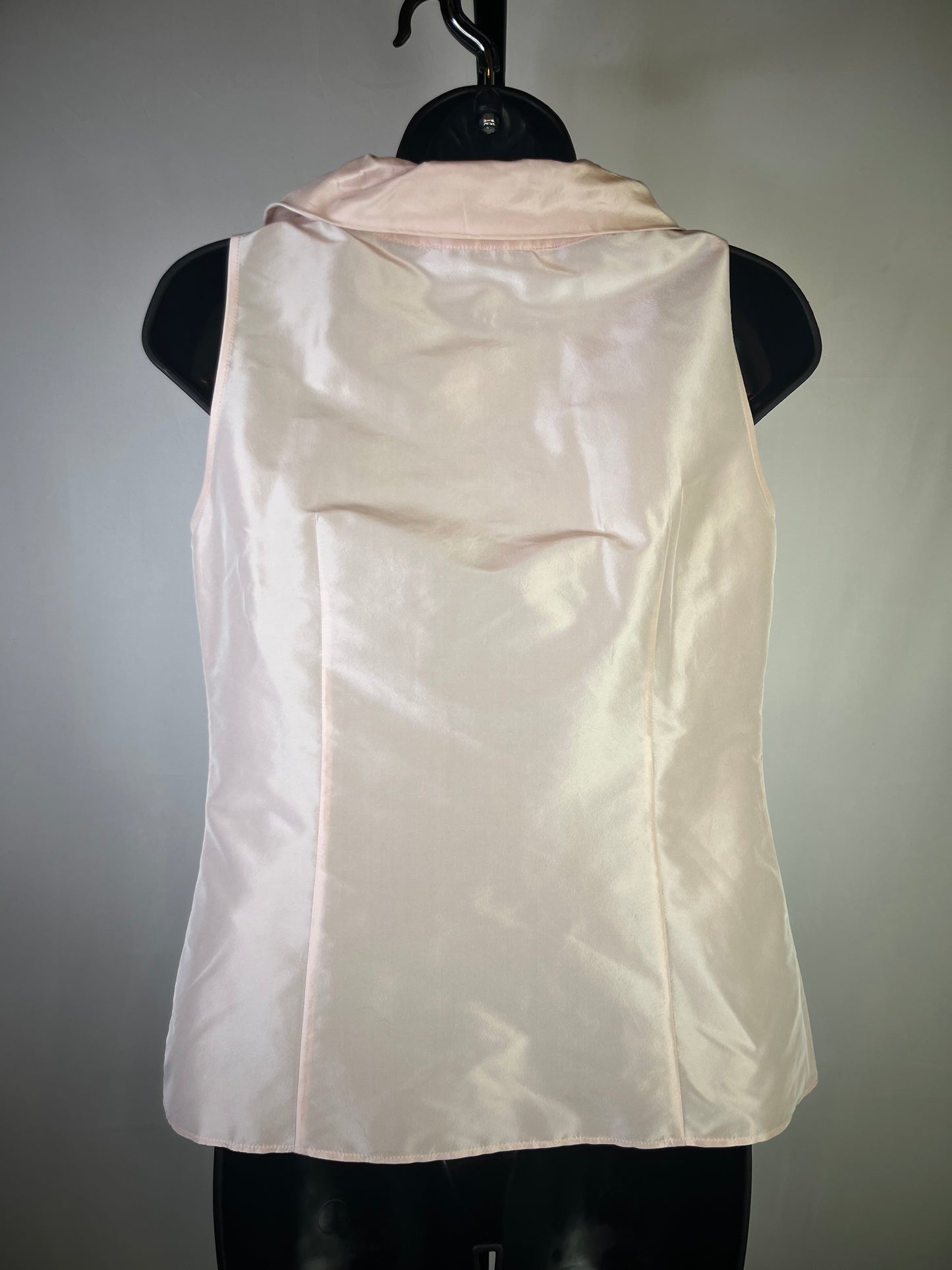 Lafayette 148 Silk Light Pink Ruffle Neckline Sleeveless Bow Button Top NWT