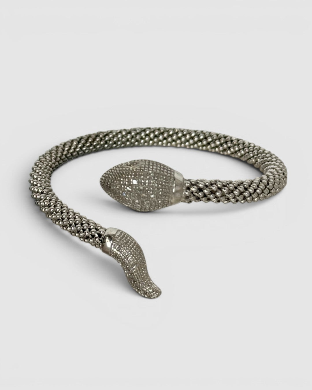 Sterling Silver Snake Cuff w/ Lab Diamond Head & Tail