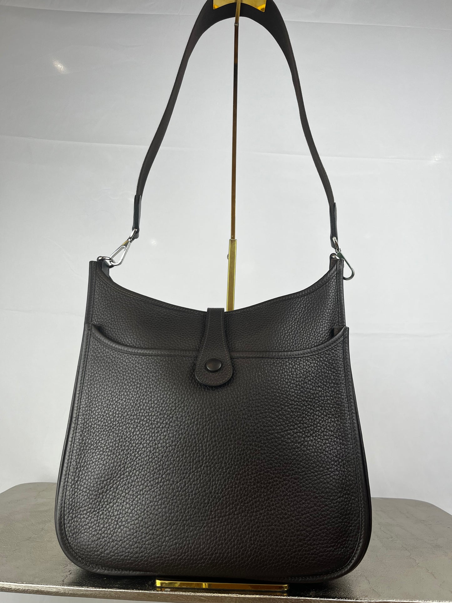 Hermes Chocolate Brown Evelyn GM Handbag