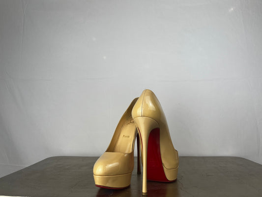 Christian LouBoutin Nude Patent Leather Almond Toe Platform Pumps