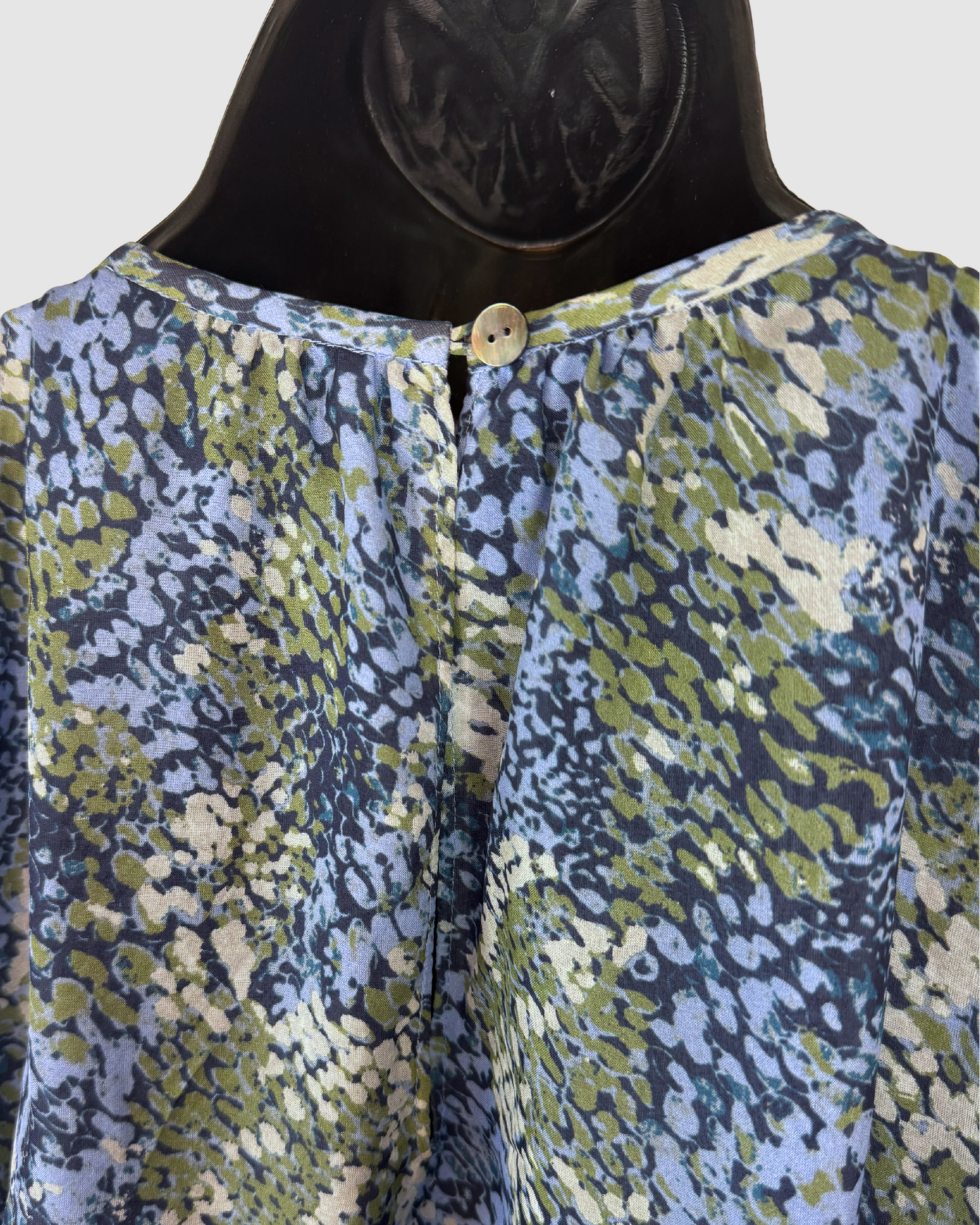 Ramy Brook Silk Blue Green Print Halter-Neck Smocked Waist Mini Dress