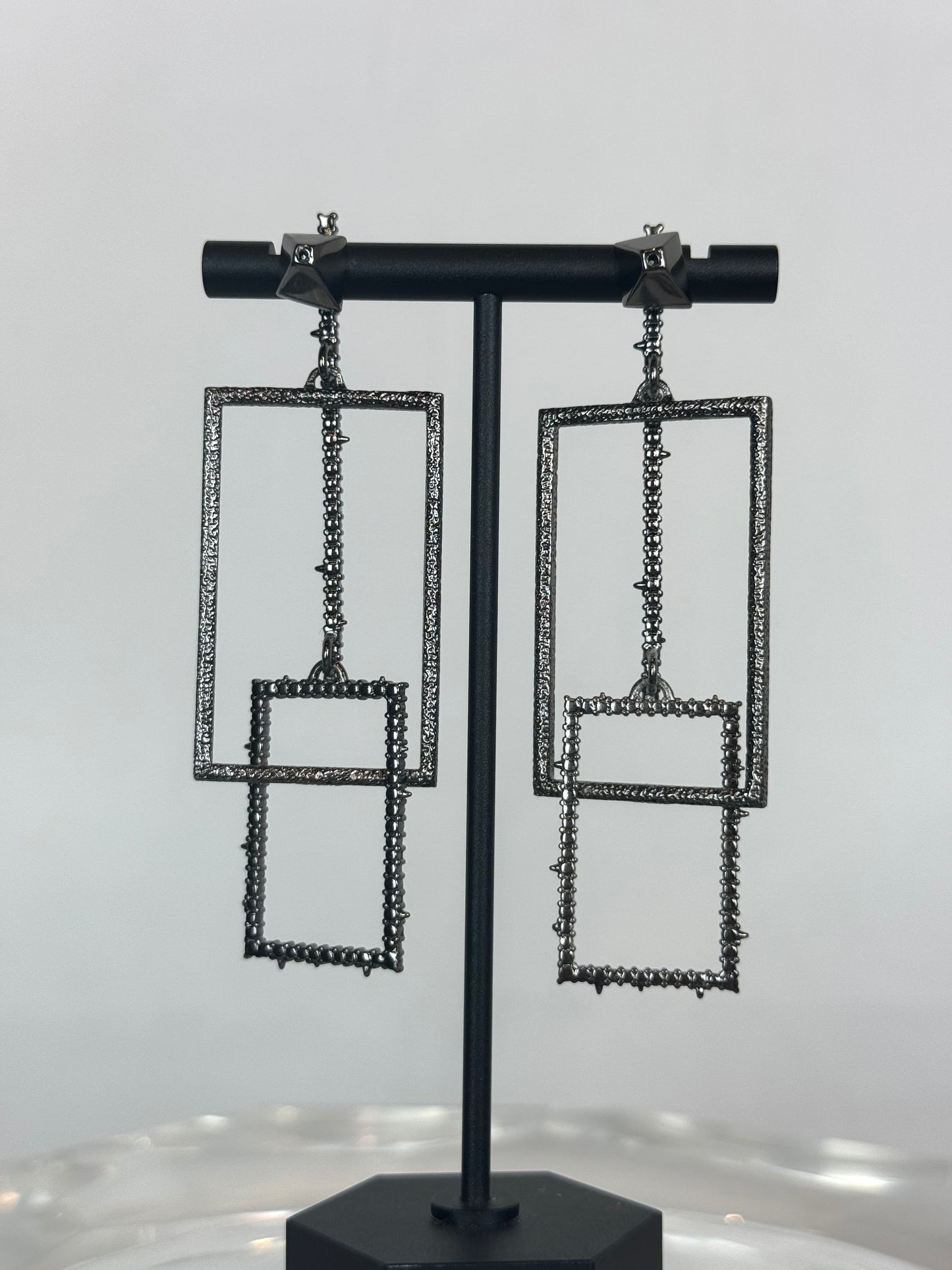 Alexis Bittar Dark Silver Metallic Geometric Dangle Earrings