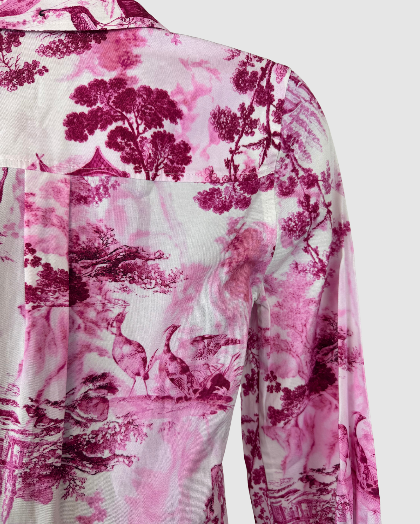 L'agence Pink White Print Long Sleeve Button Up Fit & Flare Mini Dress