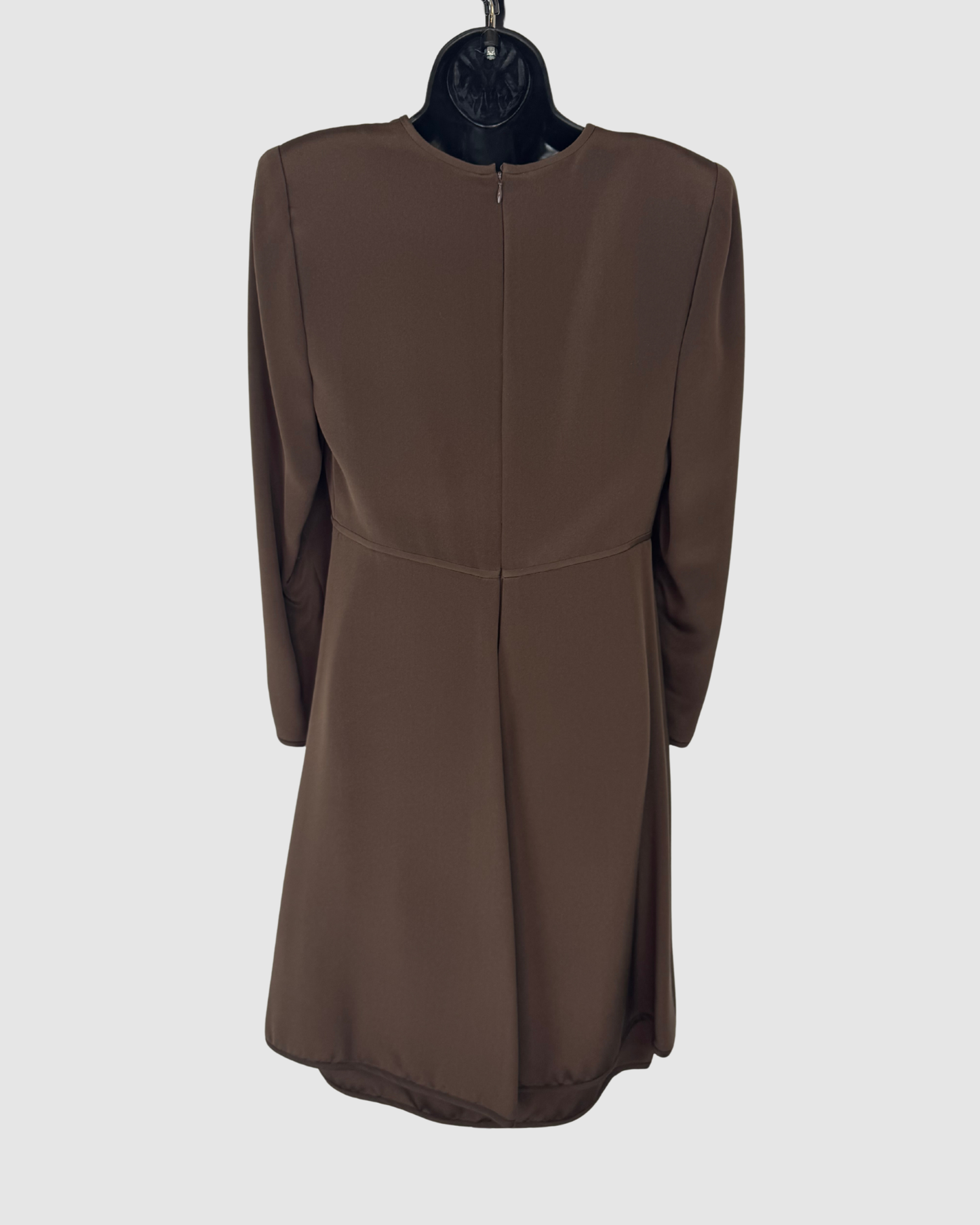 Carolina Herrera Brown Long Sleeve Button Detail Knee-Length Dress w Slit