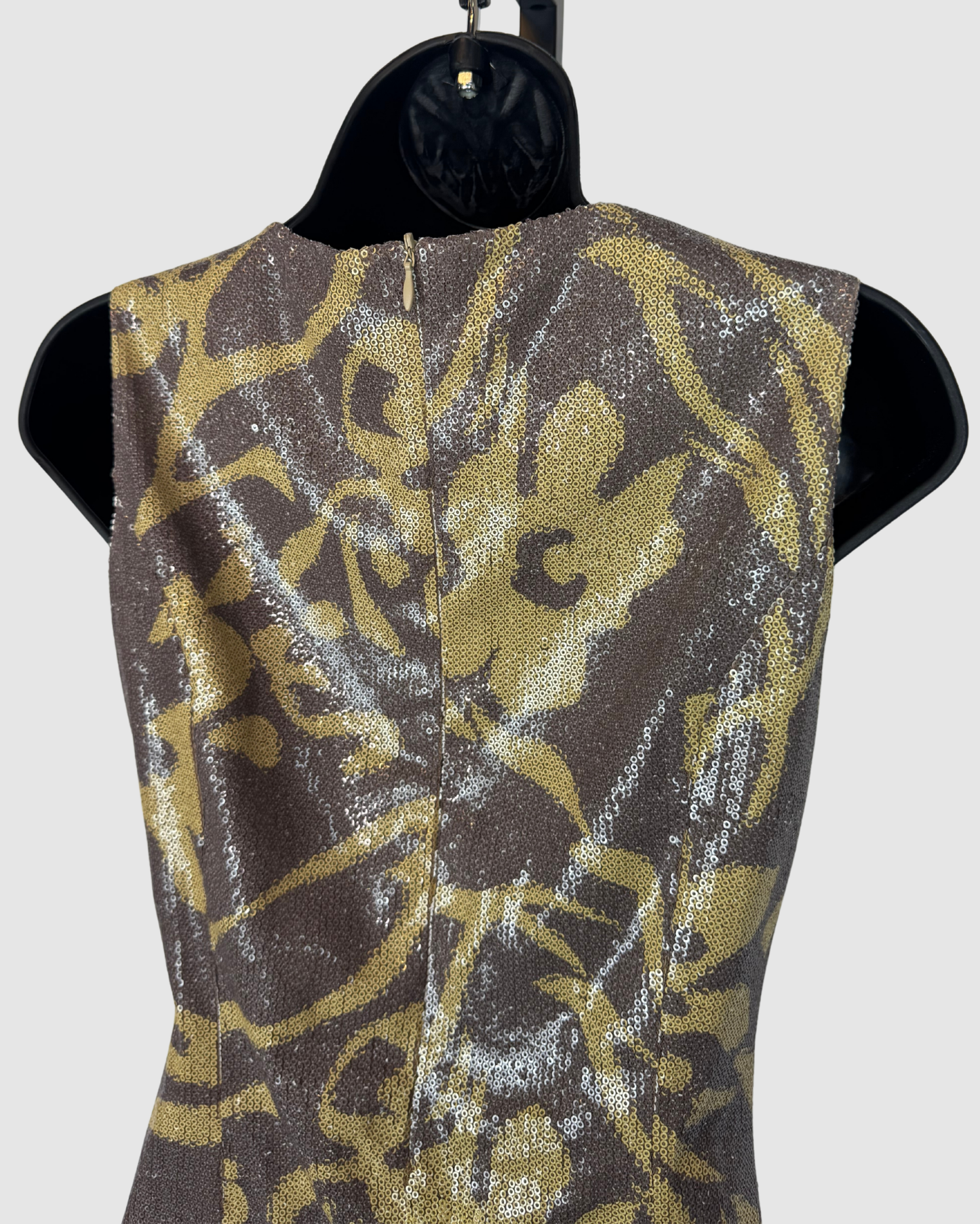 Custo Barcelona Grey Green Floral/ Snake Print Sequin Sleeveless Mini Dress