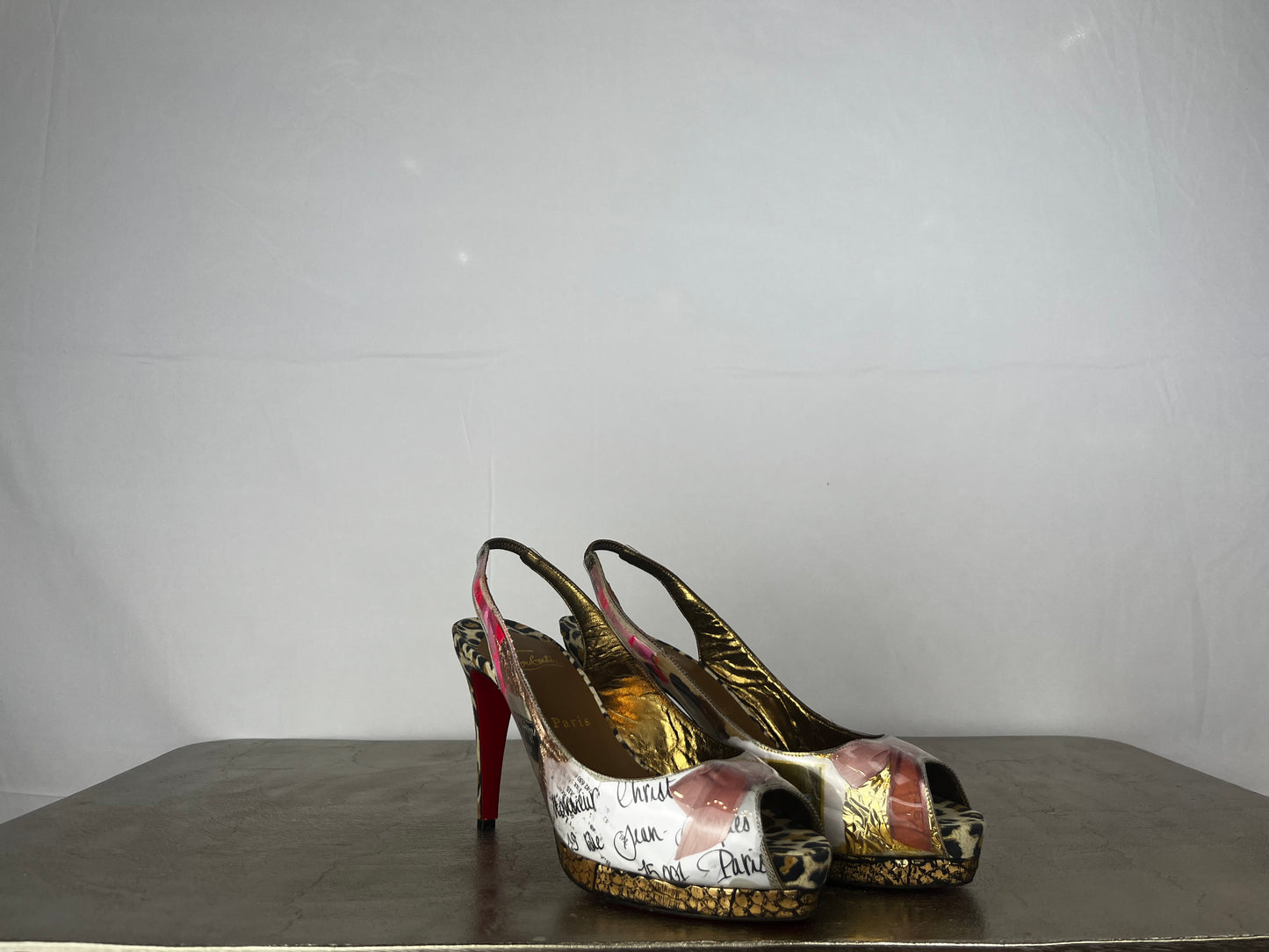 COMES WITH BOX - Christian Louboutin Winter Trash PVC Peep Toe Sling Back Pumps