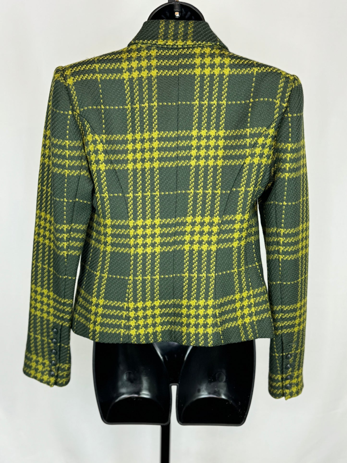 L'Agence Dark Green & Lime Green Plaid Open Faced Blazer NWT