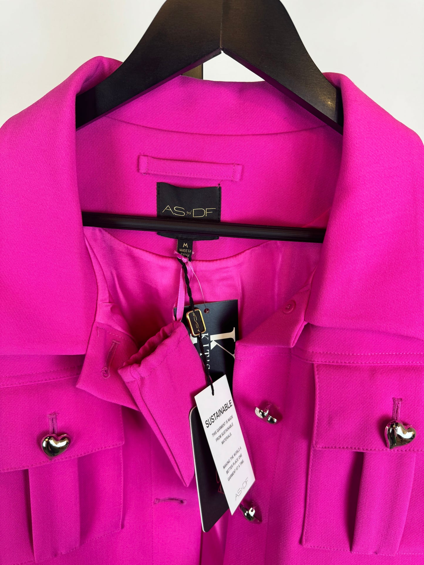 AS by Df Pink Magenta Cropped Jacket w Gold Heart Buttons NWT