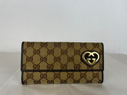 Gucci Monogram Flap Over Wallet w Heart Logo