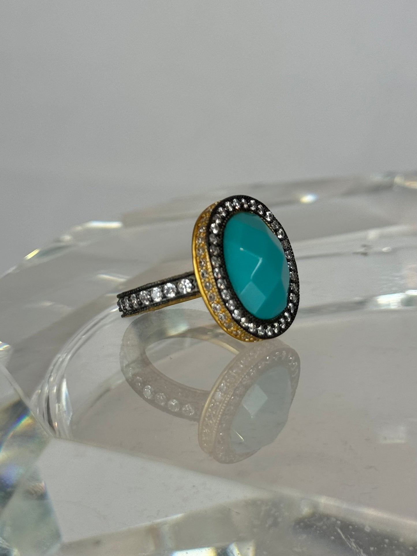 Freida Rothman Oval Aqua Diamond & Gold Ring