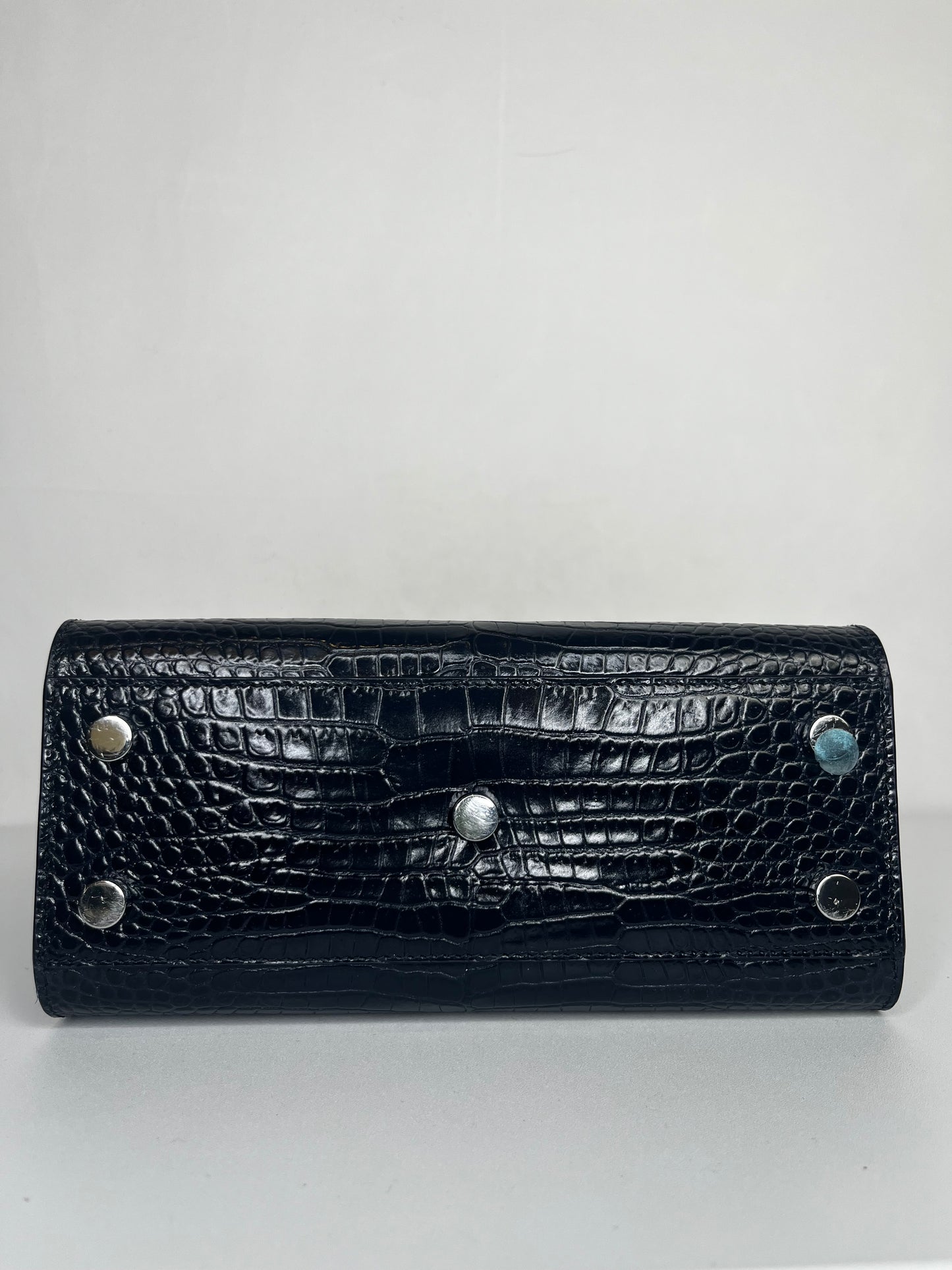 Saint Laurent Blue Croc Embossed Sac De Jour Top handle/Crossbody "Nano" Bag