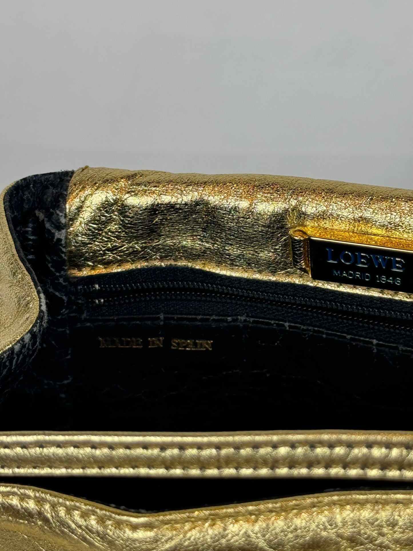 Vintage Loewe Gold Metallic Crossbody Flap Bag