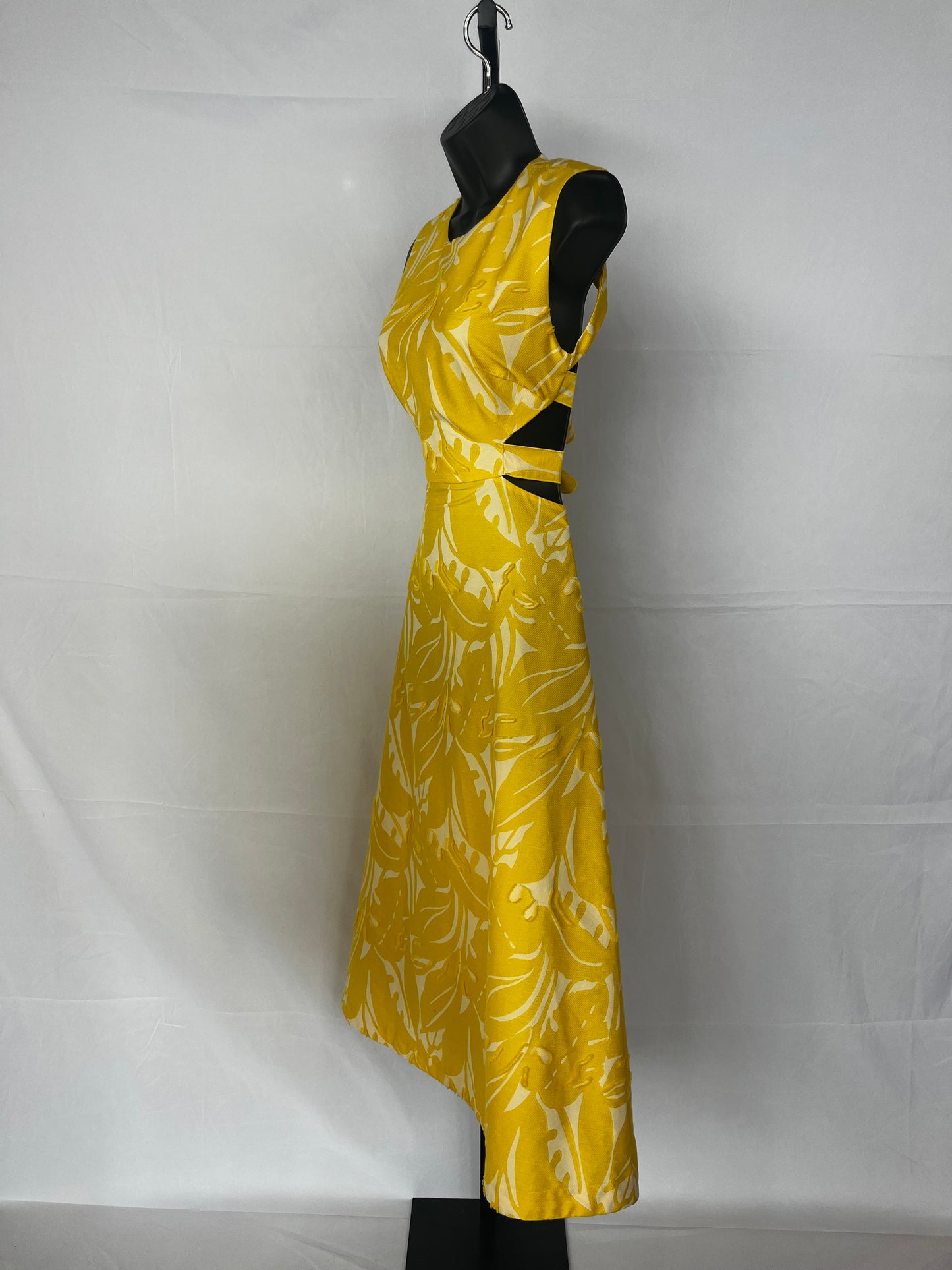 Alexis Yellow & White Floral Strappy Halter Open Tie Back Maxi Dress