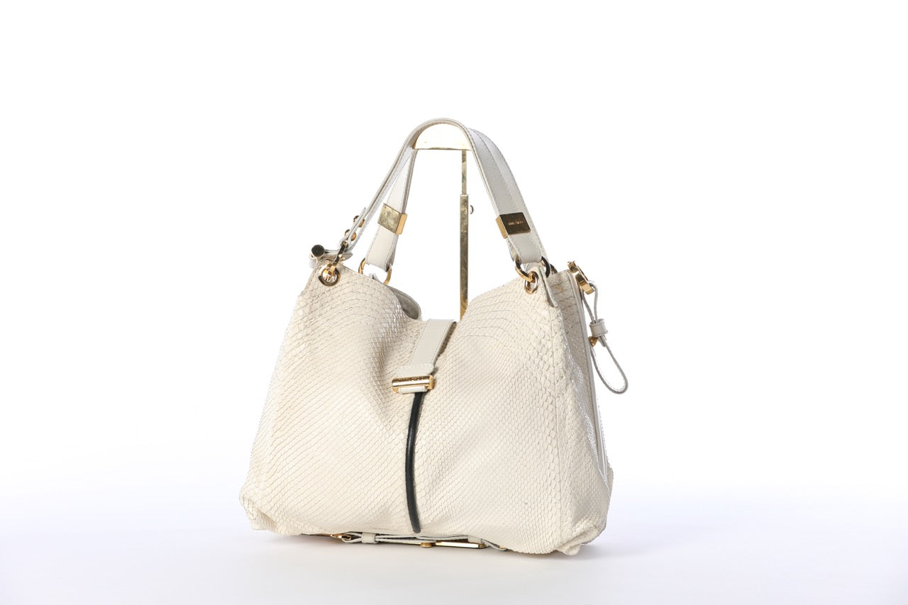 Jimmy Choo White Cream Python Snakeskin Hobo Bag W Gold Hardware