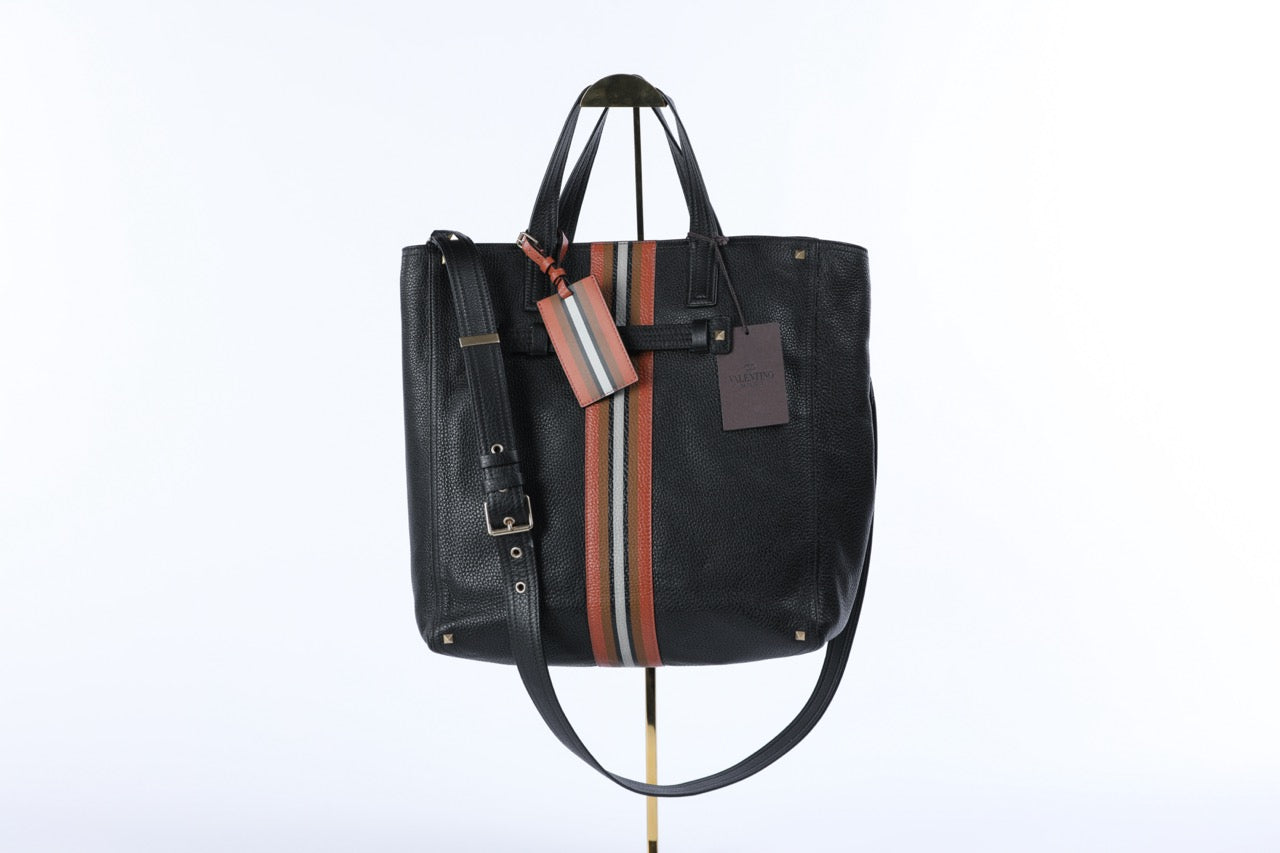 Valentino Large Leather Tote w Vertical Stripe Detail NWT