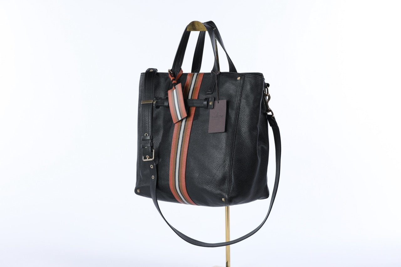 Valentino Large Leather Tote w Vertical Stripe Detail NWT