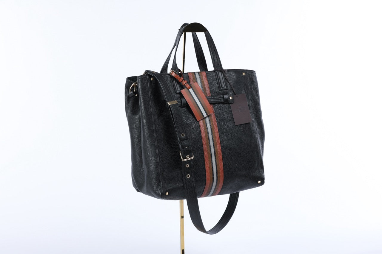 Valentino Large Leather Tote w Vertical Stripe Detail NWT