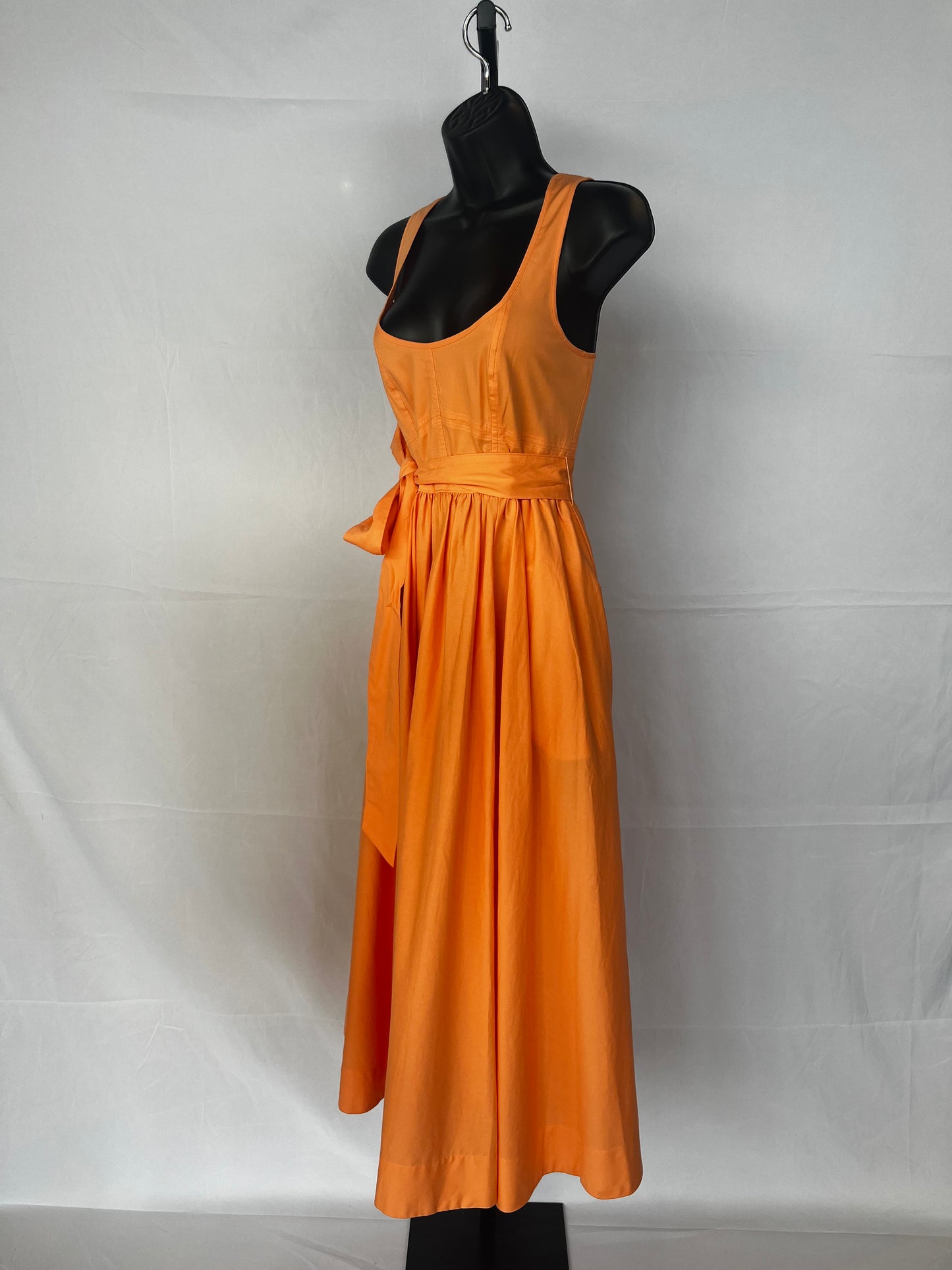 Cinq a Sept Pastel Orange Sleeveless Fit & Flare Maxi Dress w Waist Tie