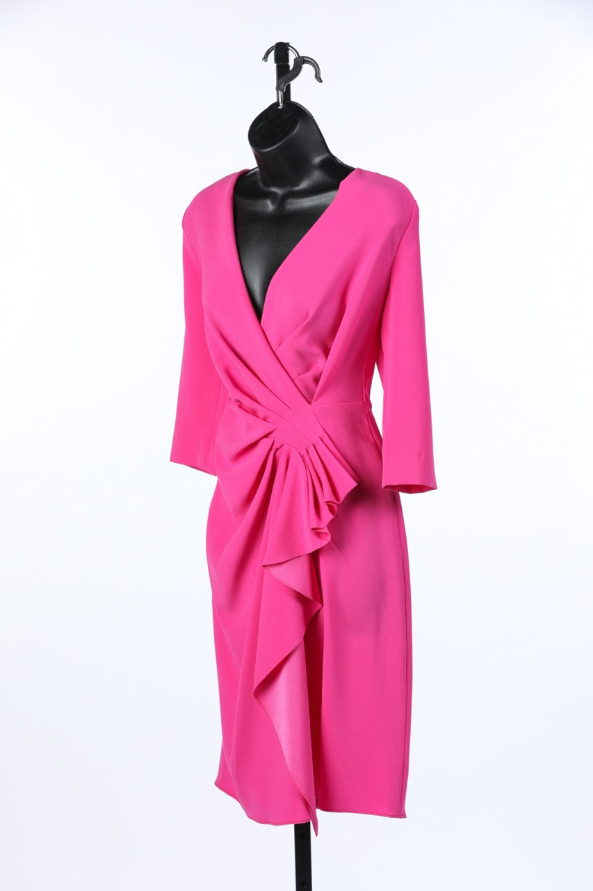 Escada "Drahna" Knee Length Faux Wrap Dress in "Lollypop" Pink NWT