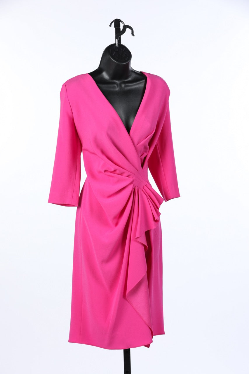 Escada "Drahna" Knee Length Faux Wrap Dress in "Lollypop" Pink NWT