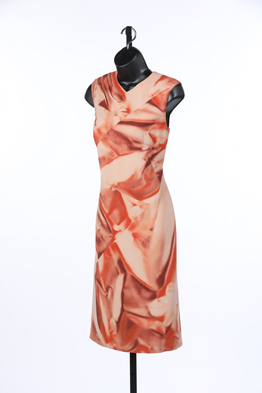 Bottega Veneta Rust and Tan Abstract Printed Sleeveless Dress